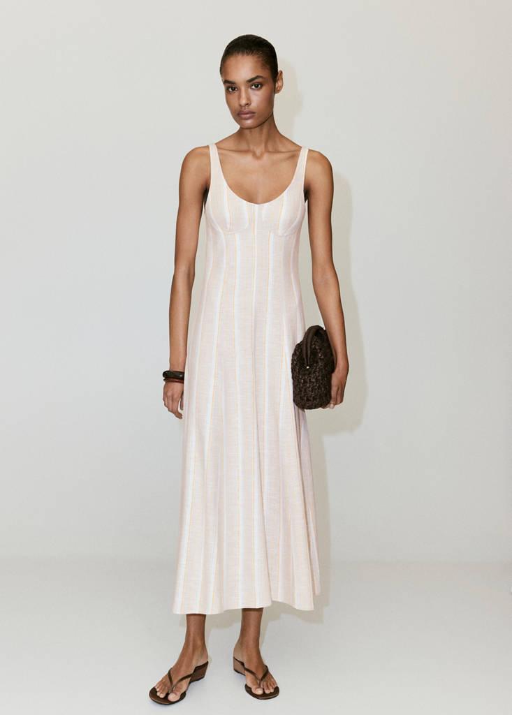 Mango Striped Linen Dress Light/Pastel in Natural | Lyst