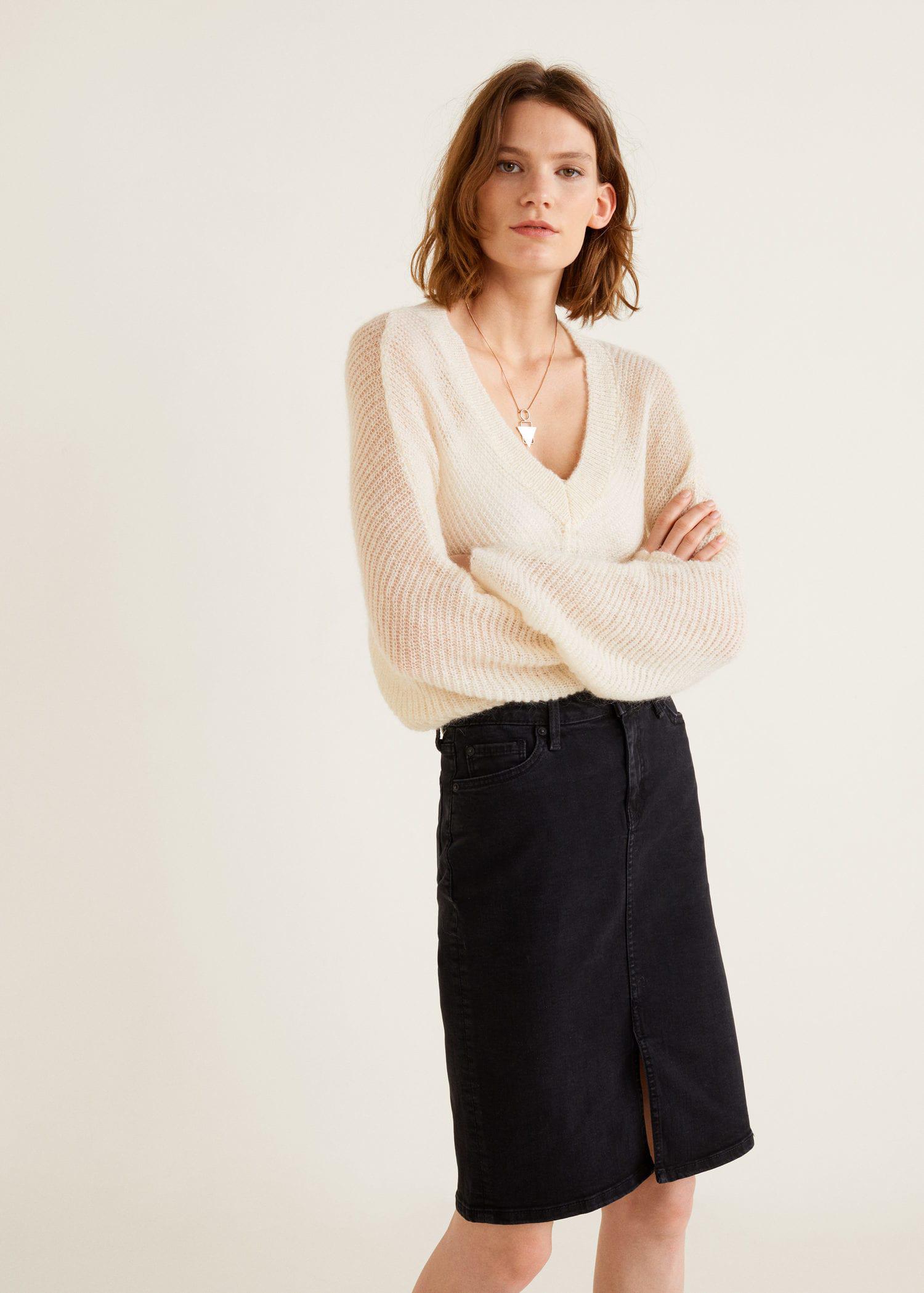 mango black denim skirt