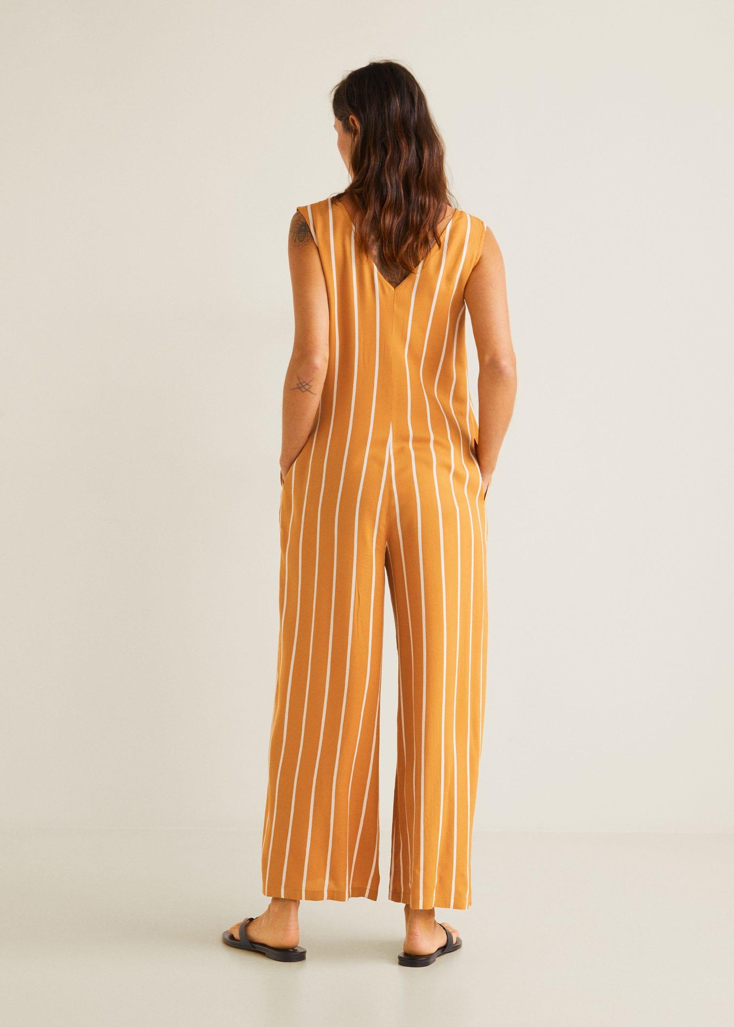 mustard striped jumpsuit