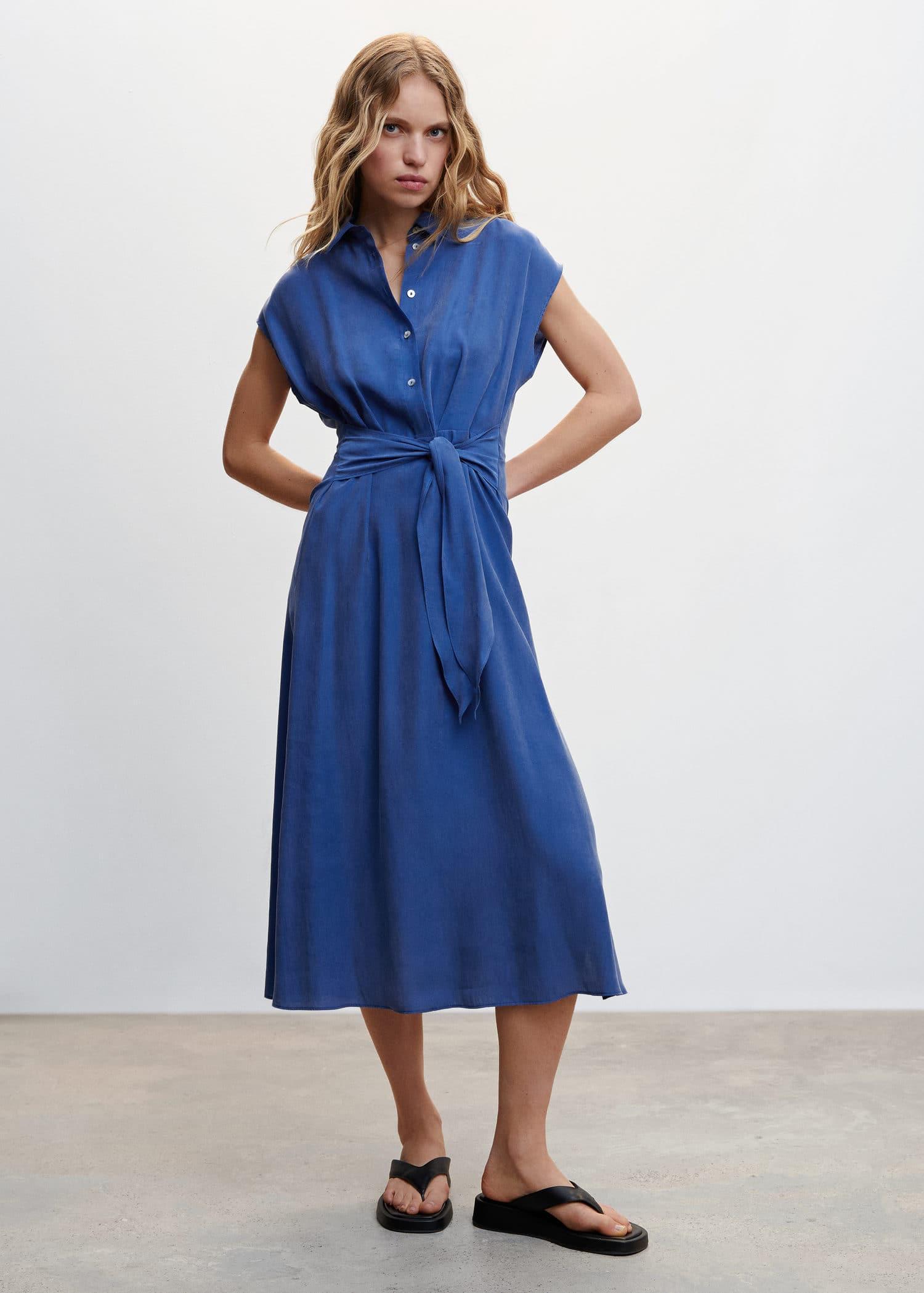Mango Bow Shirt Dress in Blue Lyst UK