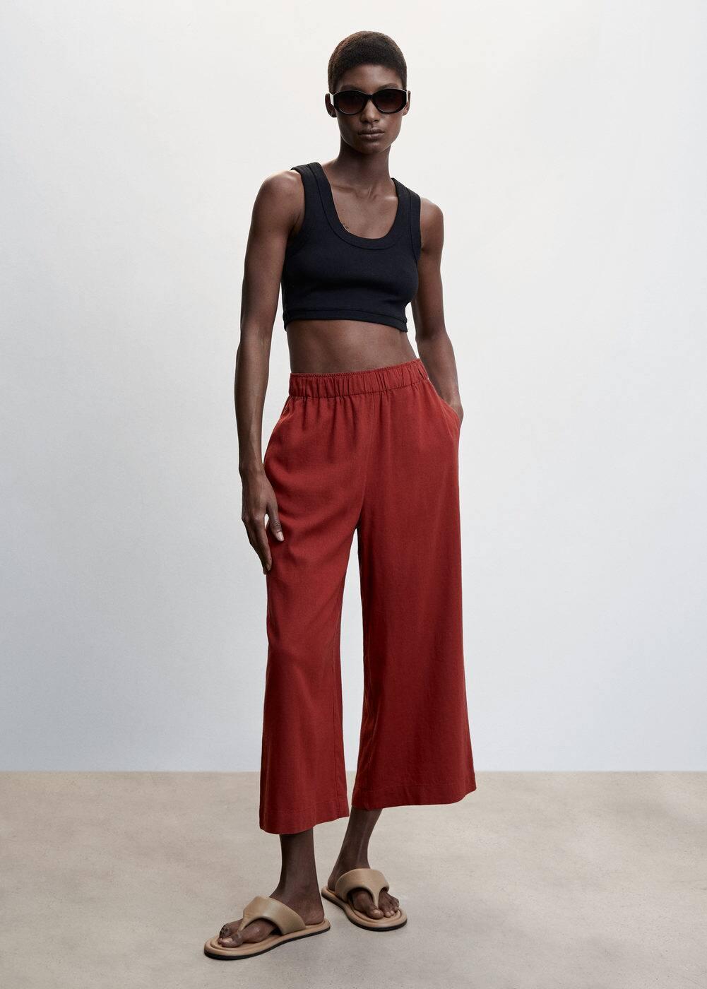 Pantaloni culotte lino di Mango in Rosso | Lyst