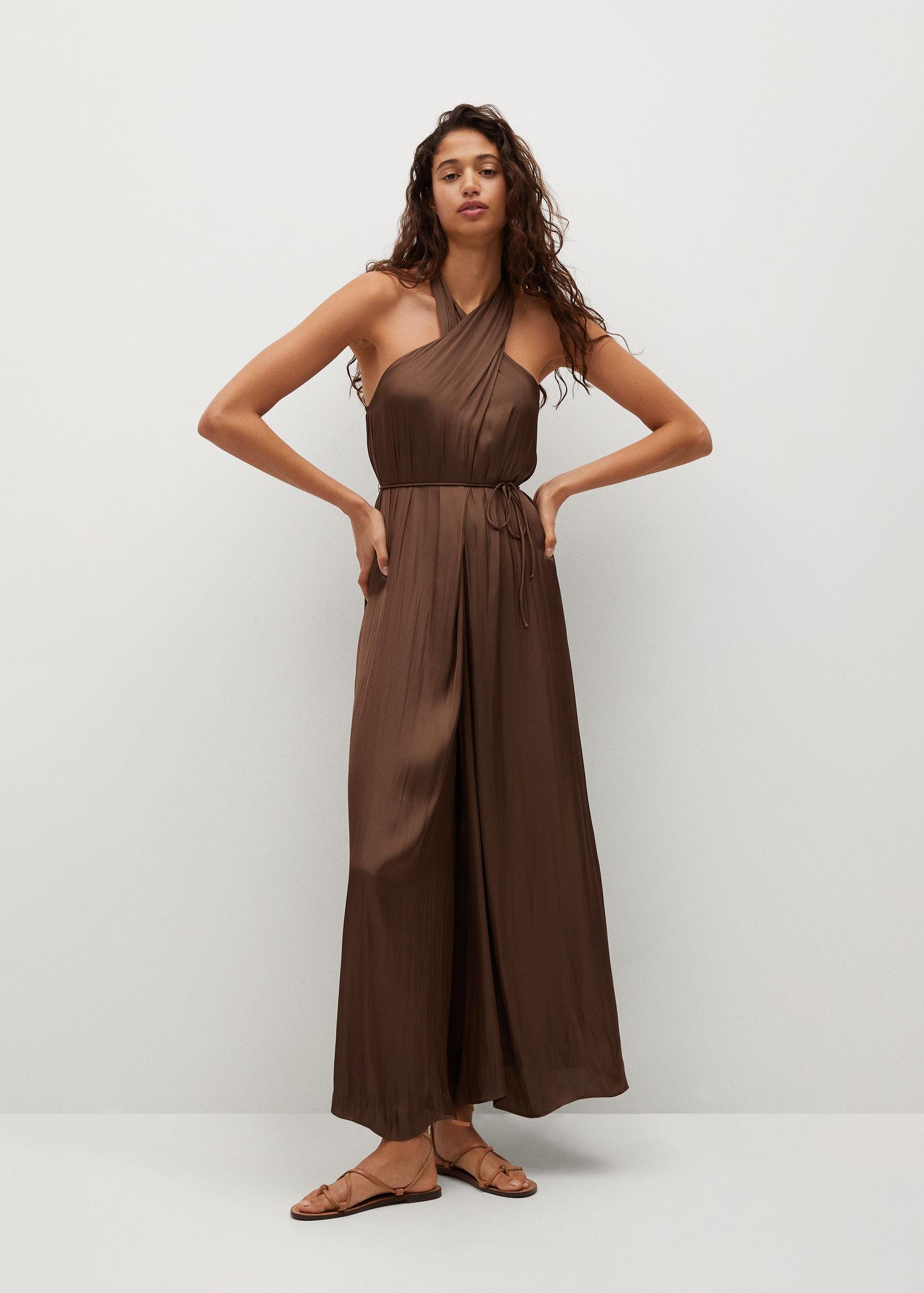 Mango Wrap Neckline Satin Jumpsuit in Brown Lyst UK