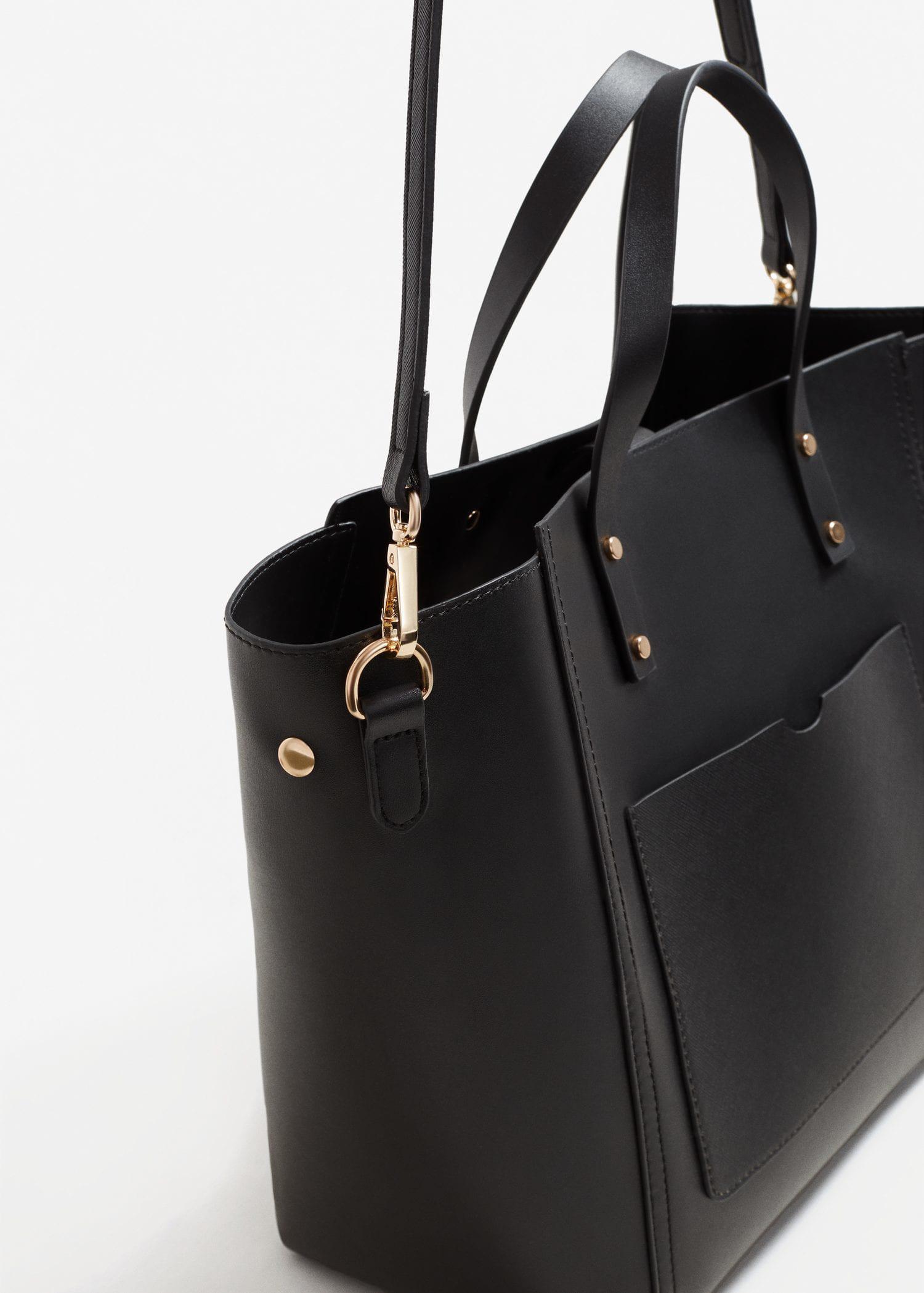 Mango Leather Pebbled Shopper Bag in Black - Lyst