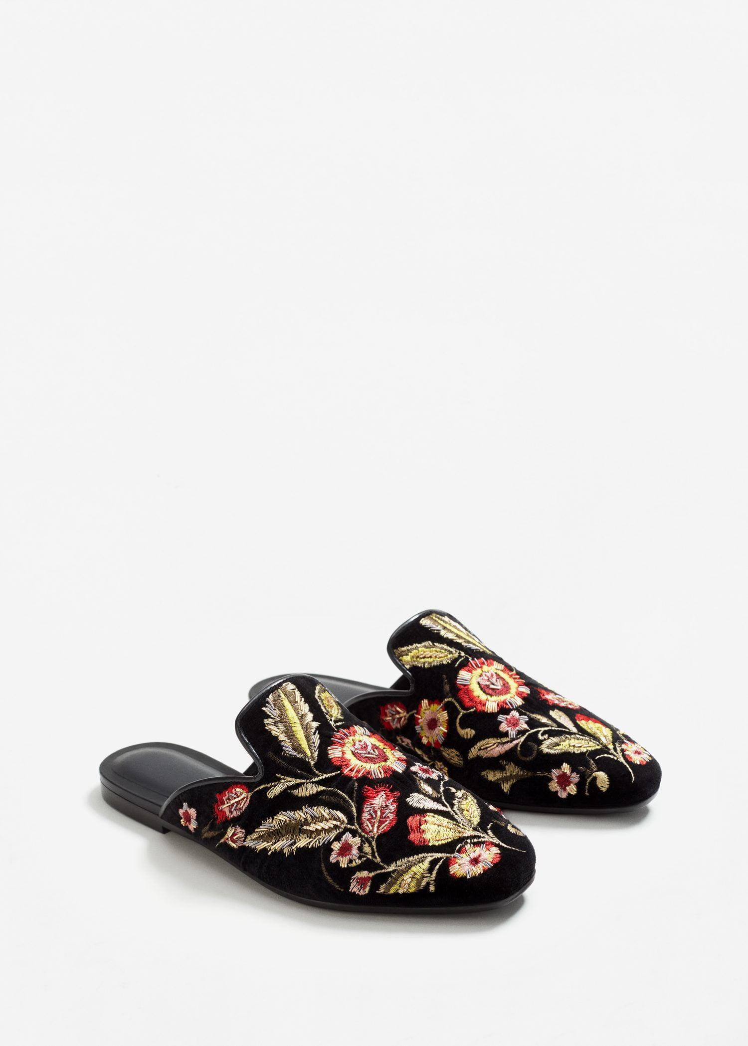 Lyst - Mango Embroidered Velvet Loafers in Black