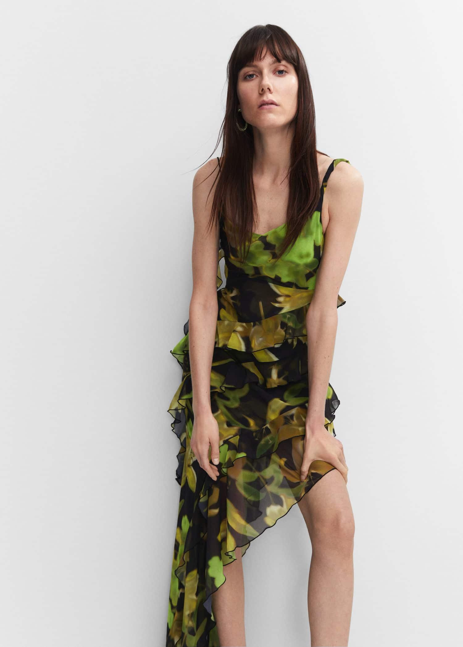 mango asymmetric ruffled dress Katarina Satin Ruffle Hem Maxi Dress Mango– Selfie Leslie main image 0
