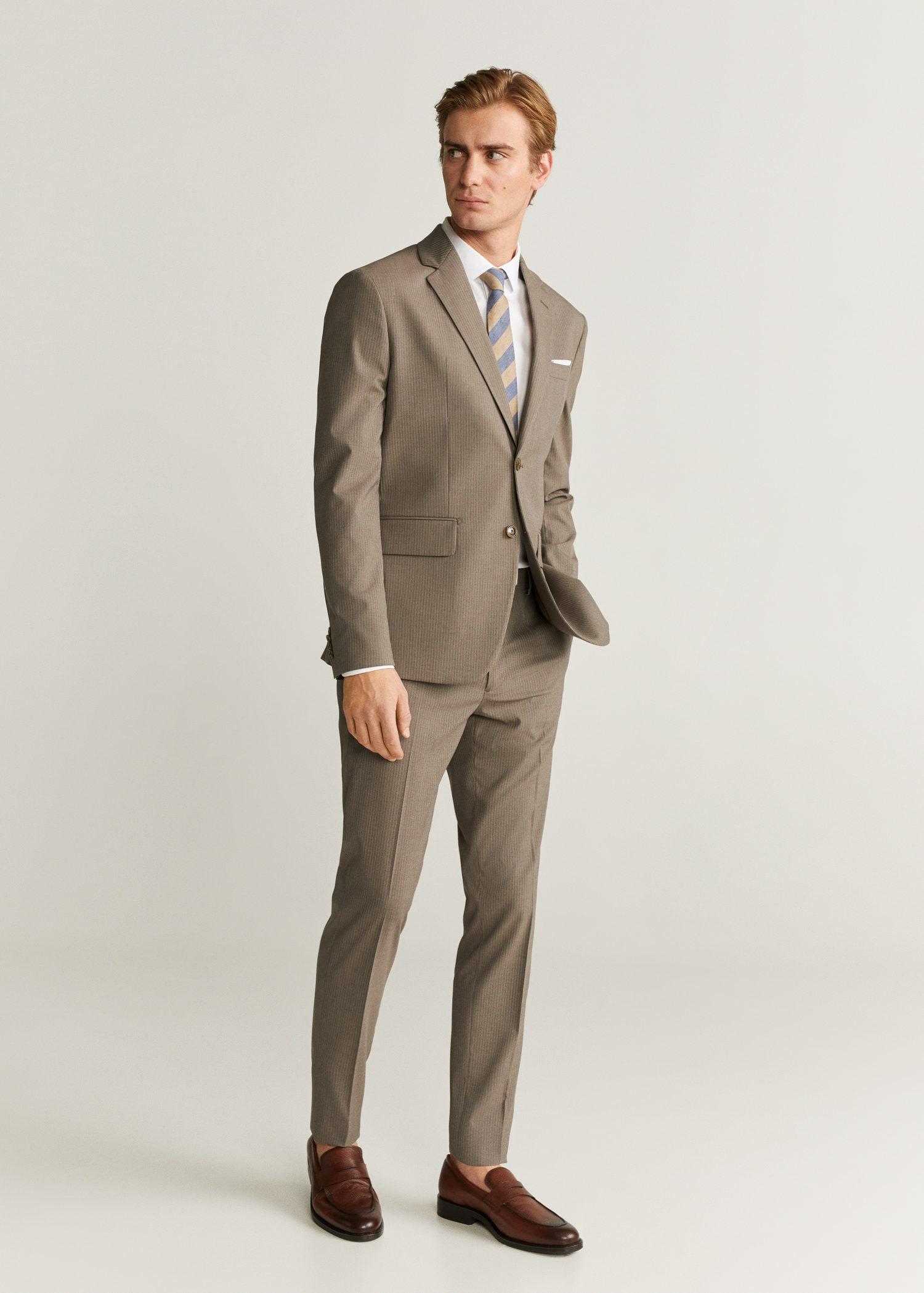 Mango Synthetic Pinstripe Slim Fit Suit Blazer Beige in ...