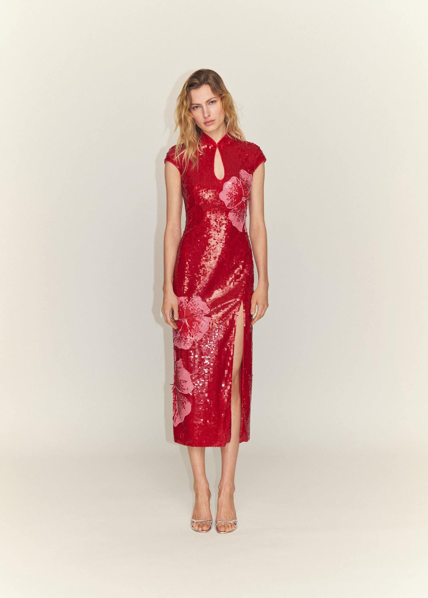 Mango Dress With Sequinned Flower Design in Red Lyst UK