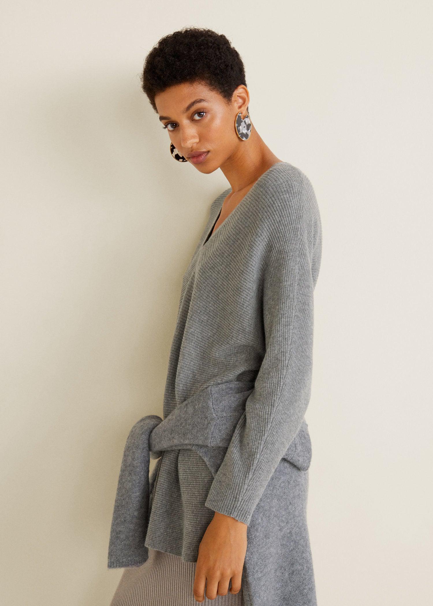 Mango Ribbed Fineknit Sweater in Gray Lyst