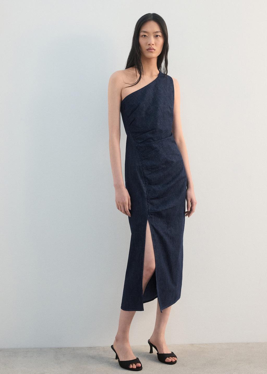 Robe Mango Bleu Marine - Taille 38/40 - Coton Et Lin - Genou - Occasion Impeccable