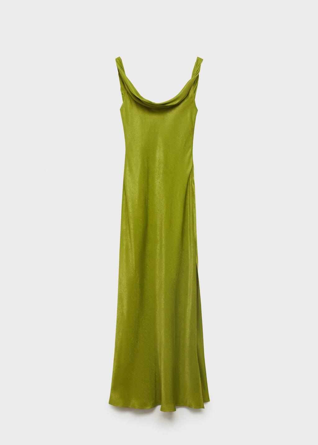 Mango Textured Dress With Draped Neckline in Green | Lyst