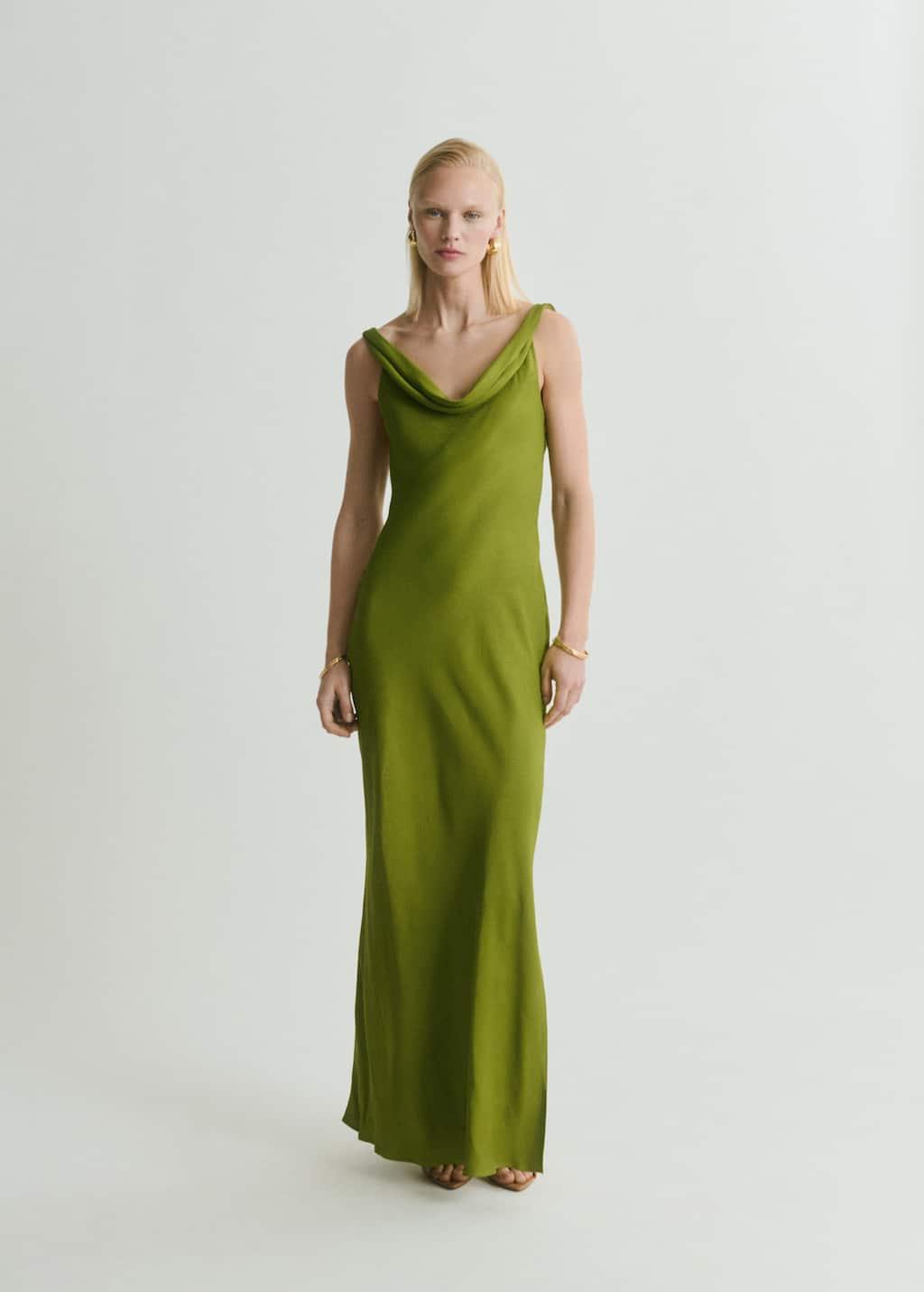open lace back dress MANGO Olive Green Green Asymmetric Ribbed Knit Dress UK S main image 0
