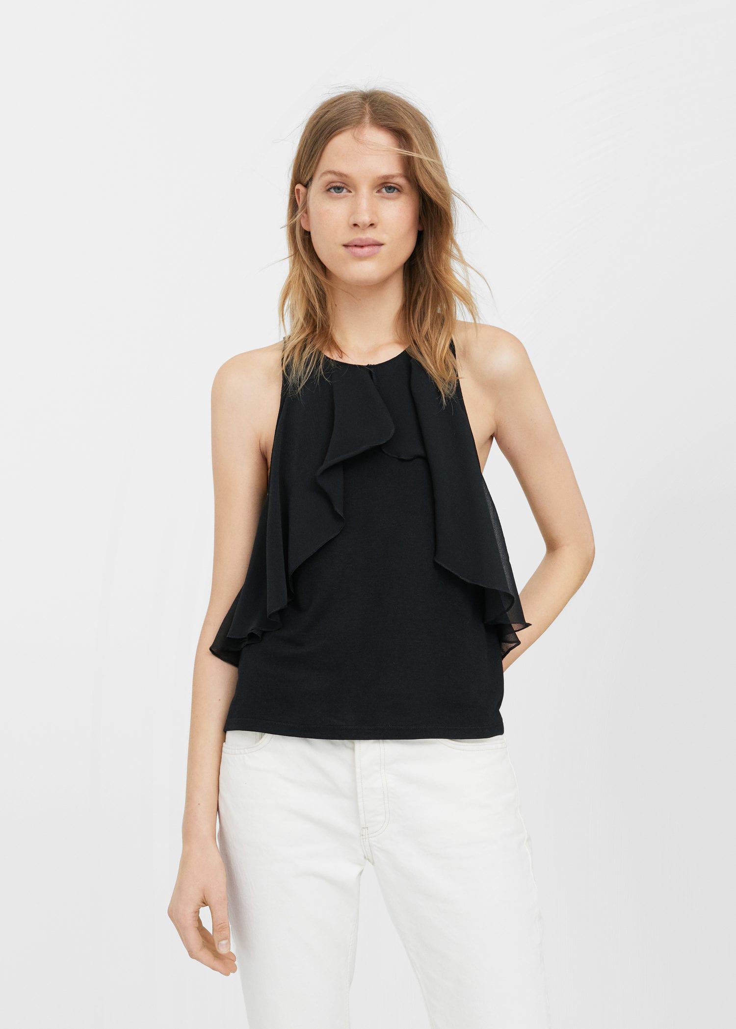 Lyst - Mango Ruffled Flowy Top in Black