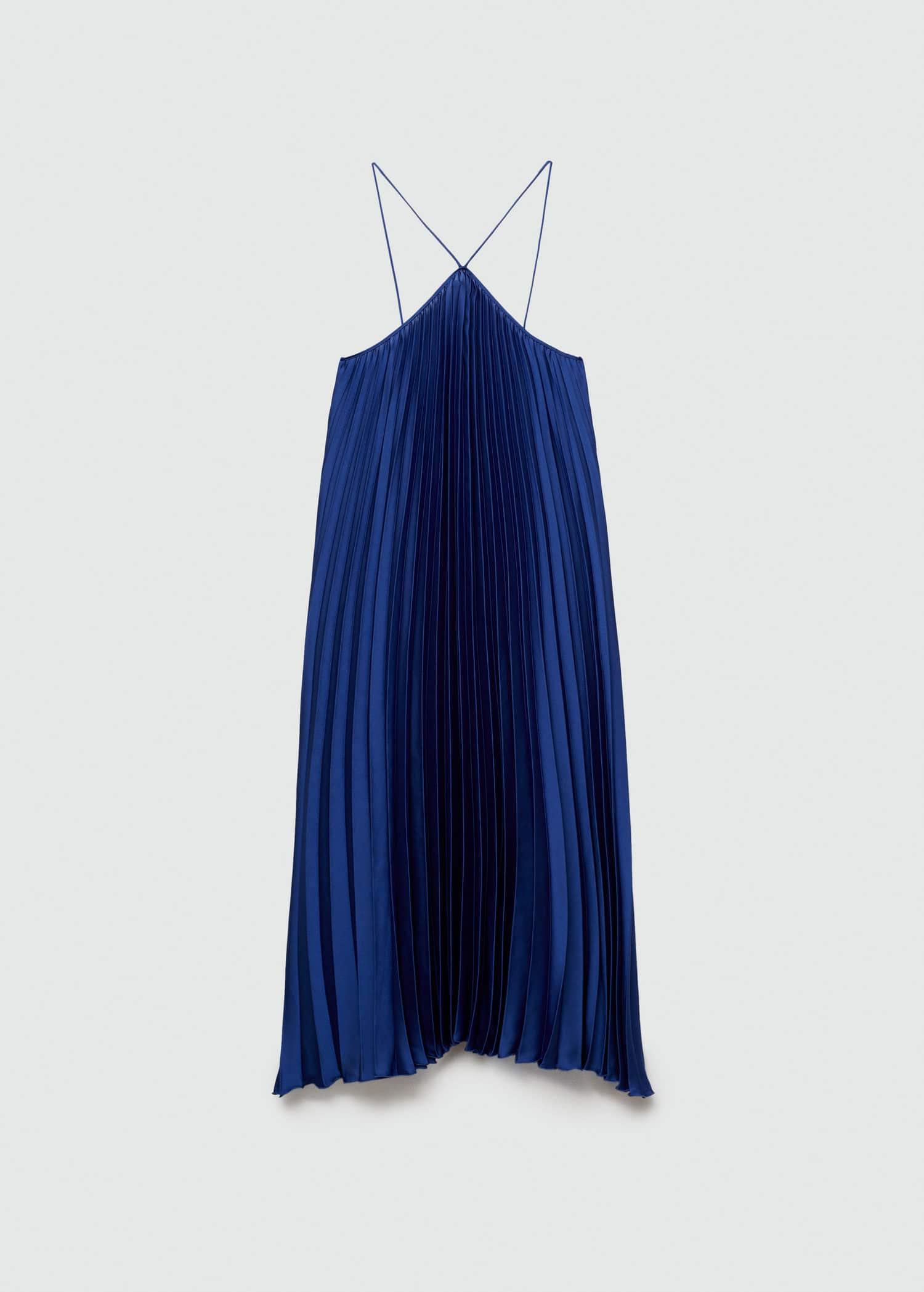 Mango Pleated Halter Neck Dress in Blue | Lyst UK