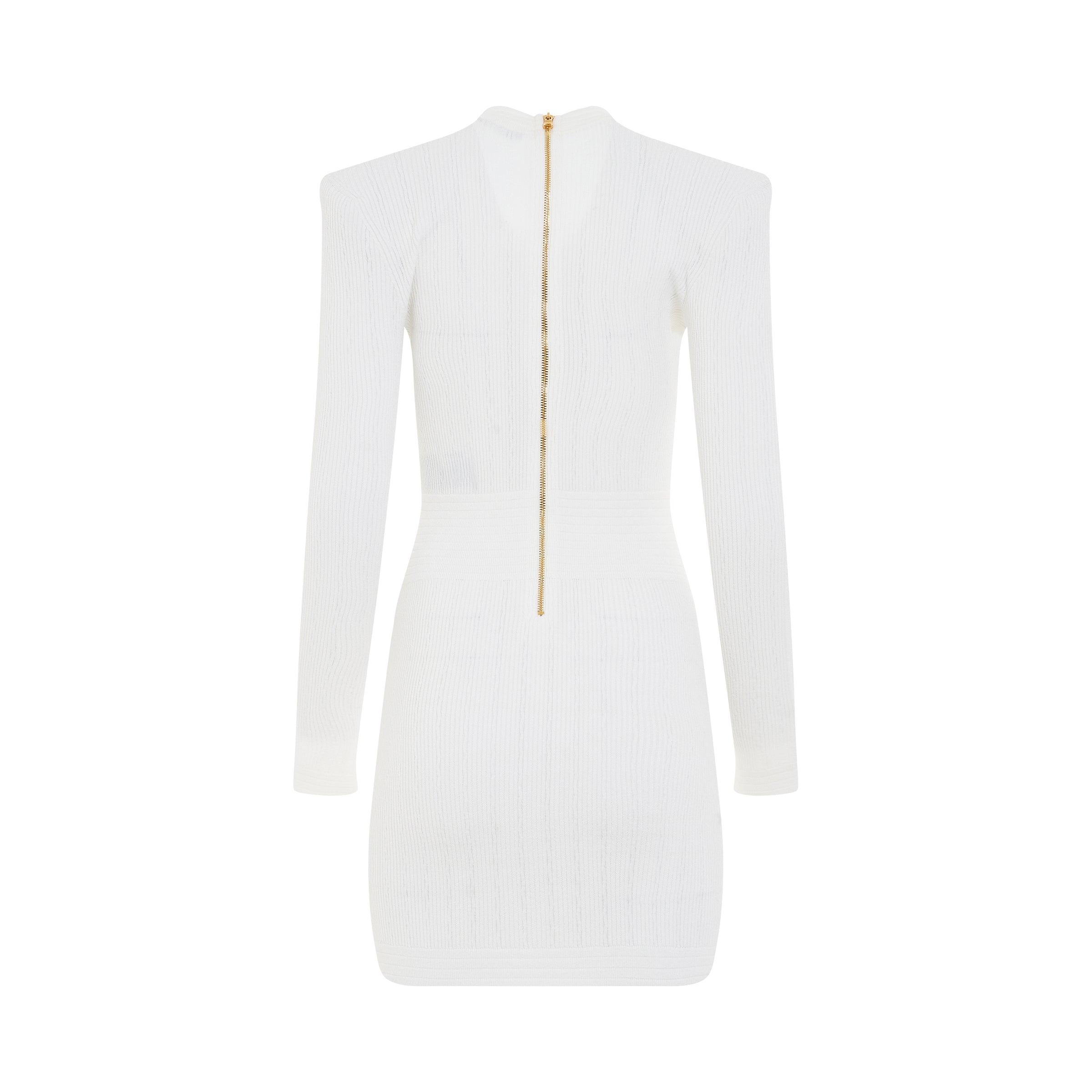 Balmain Short Long Sleeve V Neck Detail Knit Dress White | Lyst