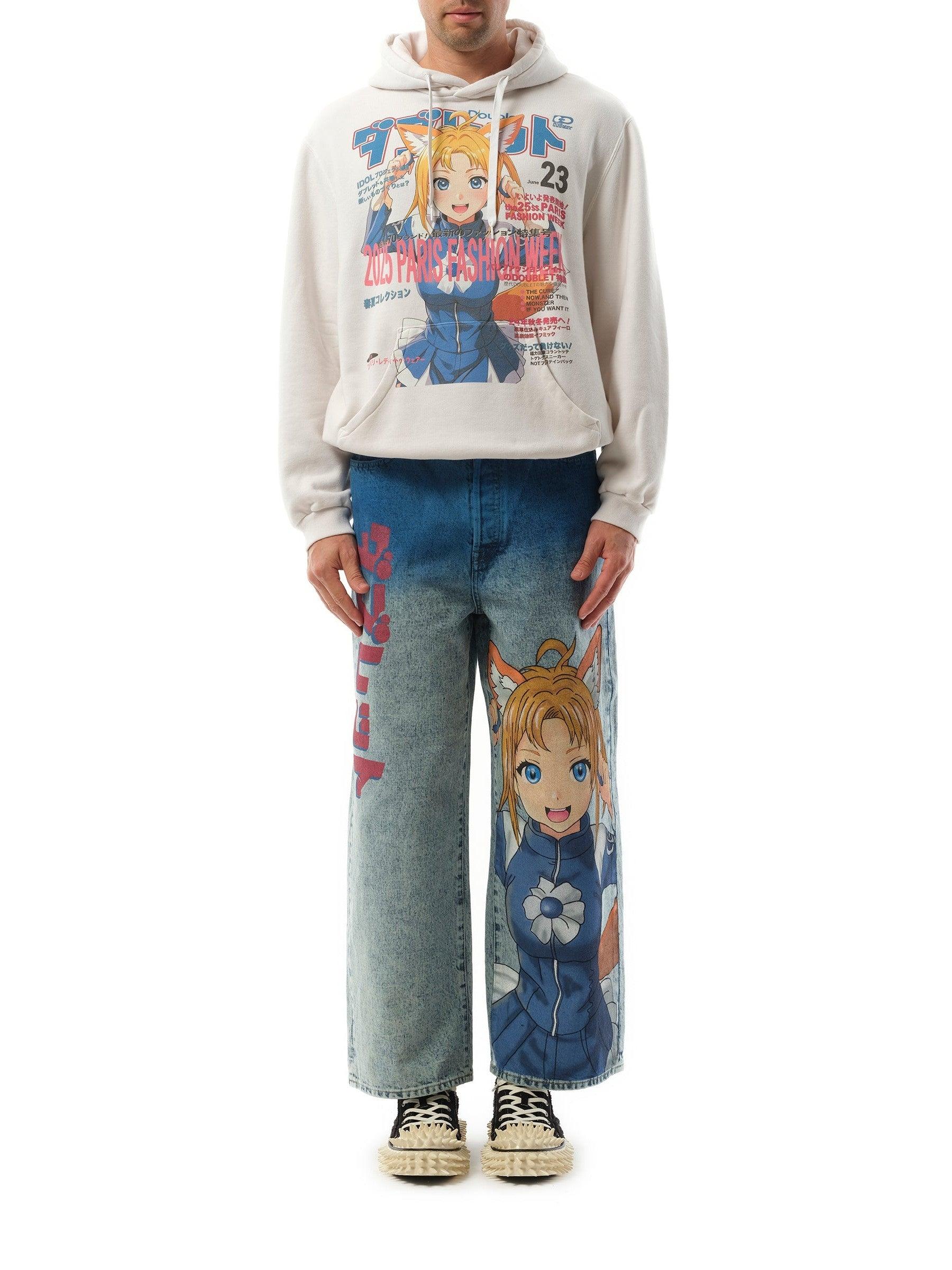 Doublet Anime Fox Girl Print Hoodie, Long Sleeves, 100% Cotton