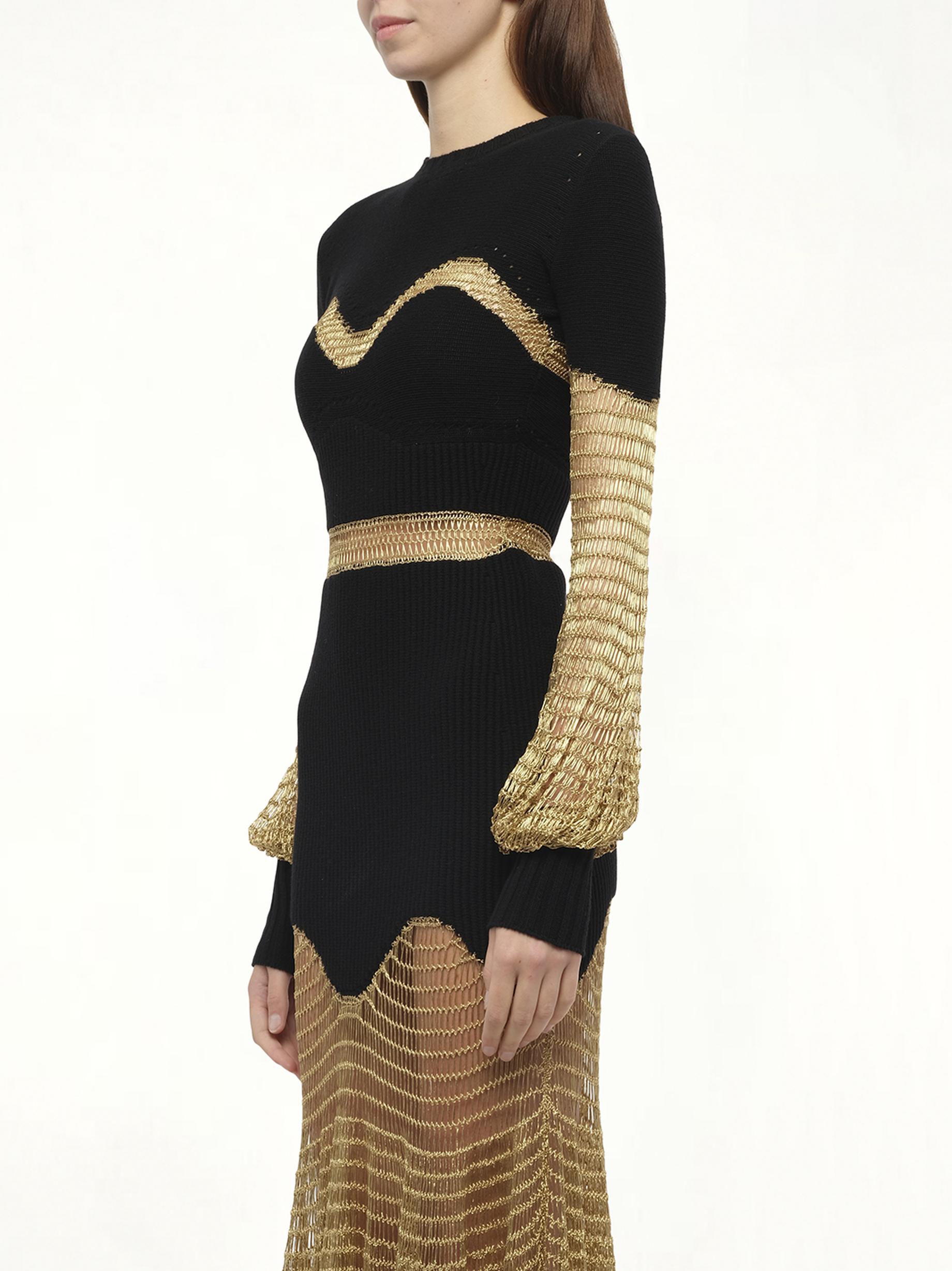 alexander mcqueen metallic mesh knit dress MODERN 1930s Inspired Metallic Gold & Black Knit Dress