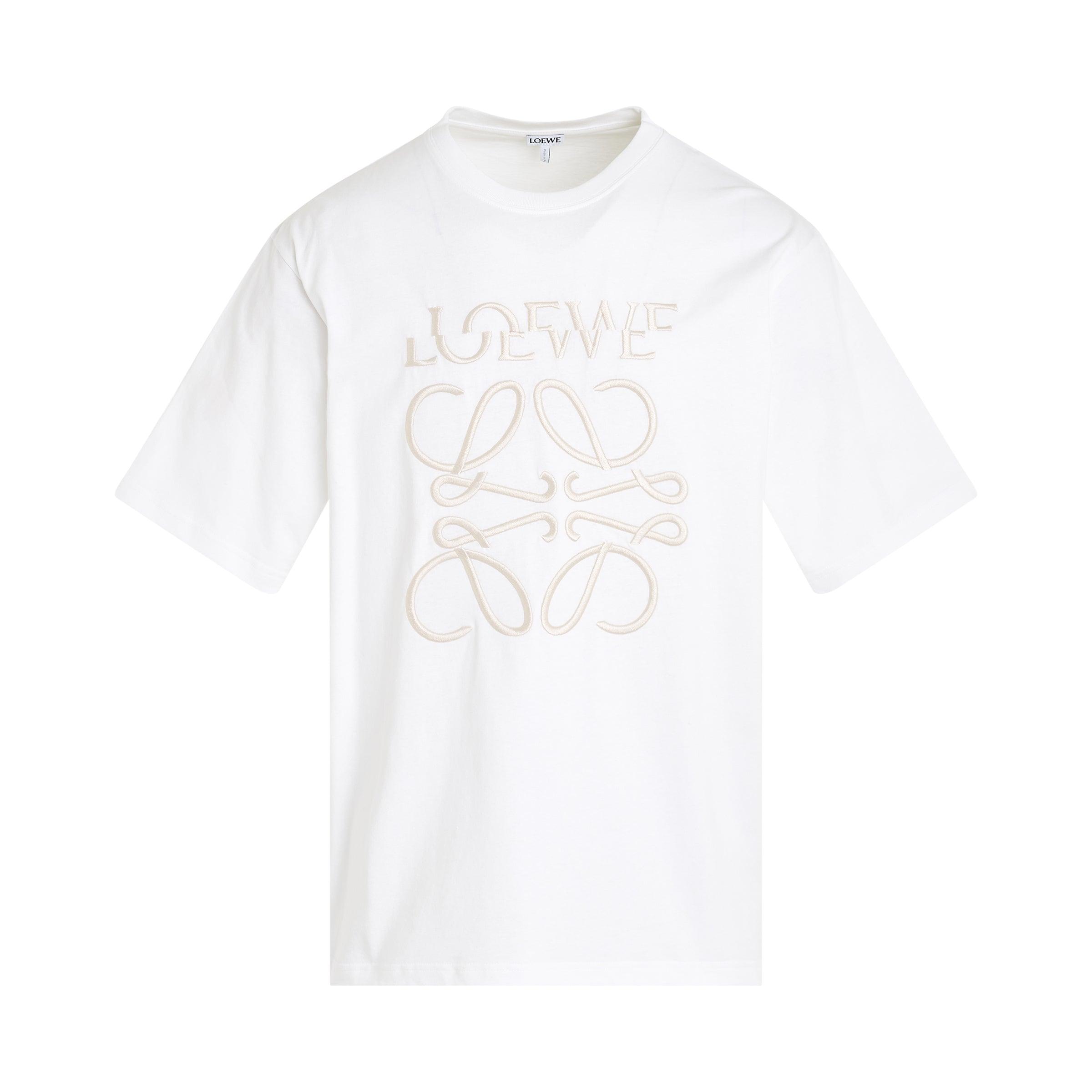 Loewe Embroidered Distorted Logo T-Shirt, Short Sleeves, Off Loewe Embroidered Distorted Logo T-Shirt, Short Sleeves, Off