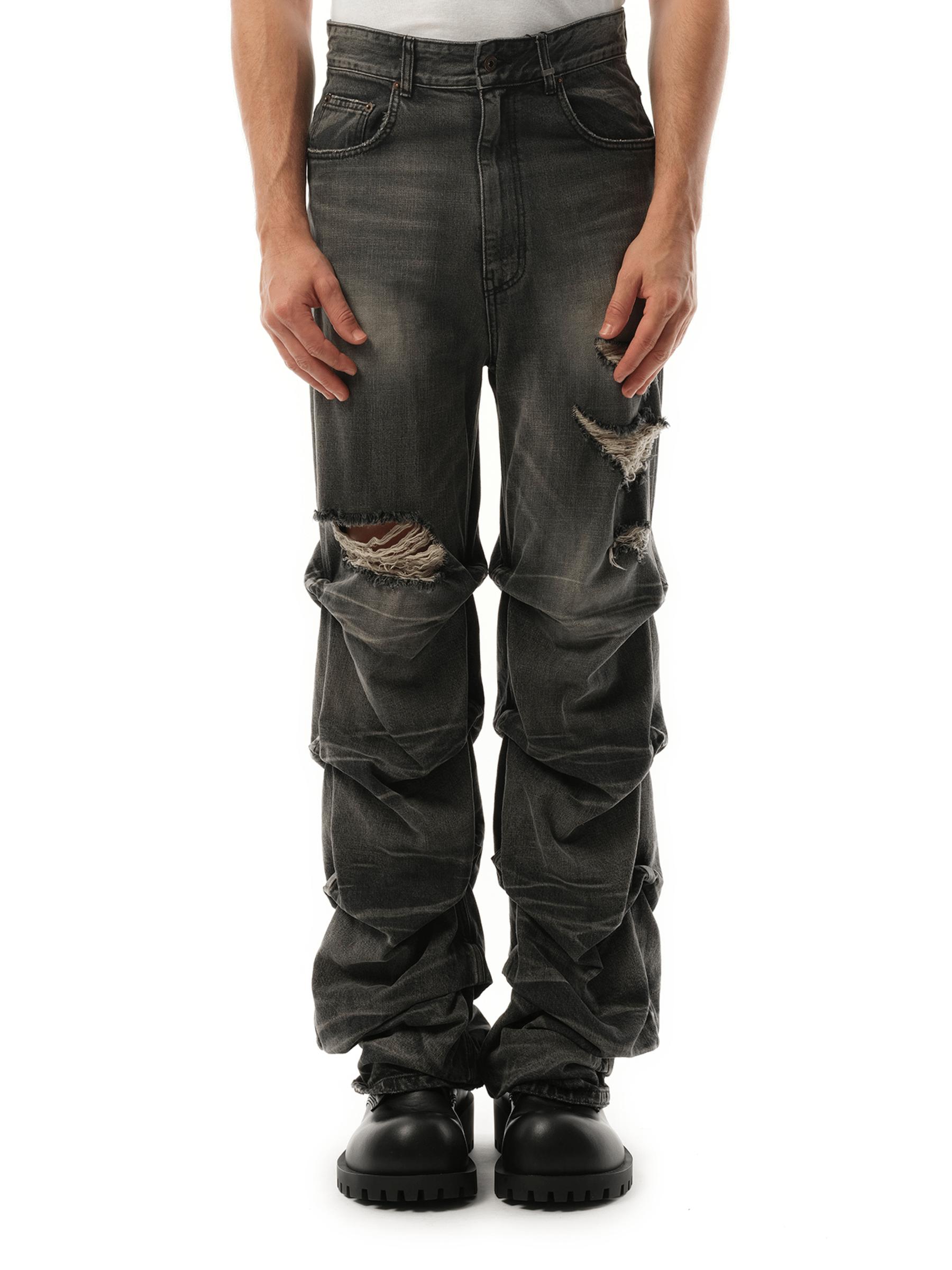 we11done Wrinkled Straight Denim Trousers, 100% Cotton, Size 