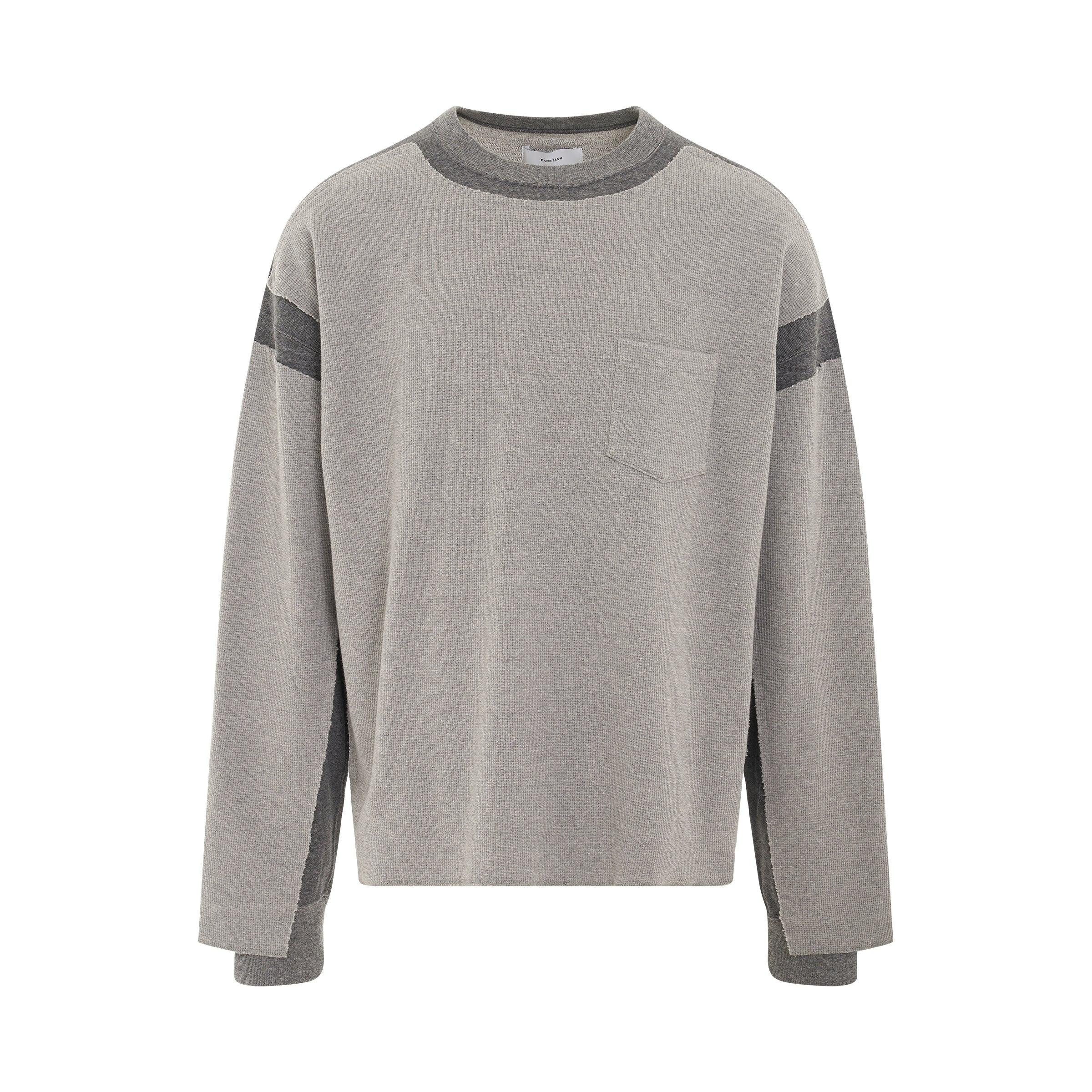 Facetasm Layered Waffle Sweatshirt In Grey in Gray for Men