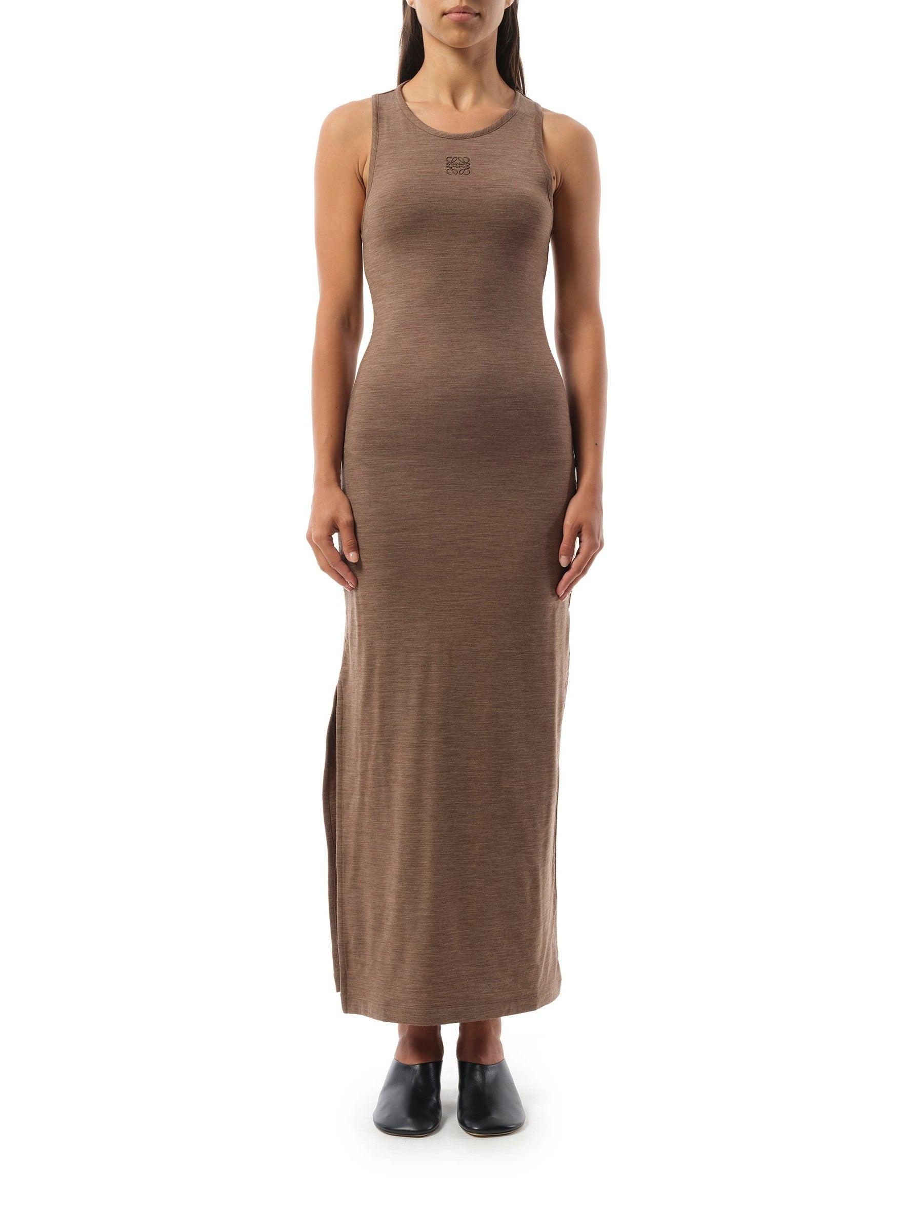 loewe brown dress LOEWE BROWN SUEDE & RIBBED KNIT MINI DRESS main image 1