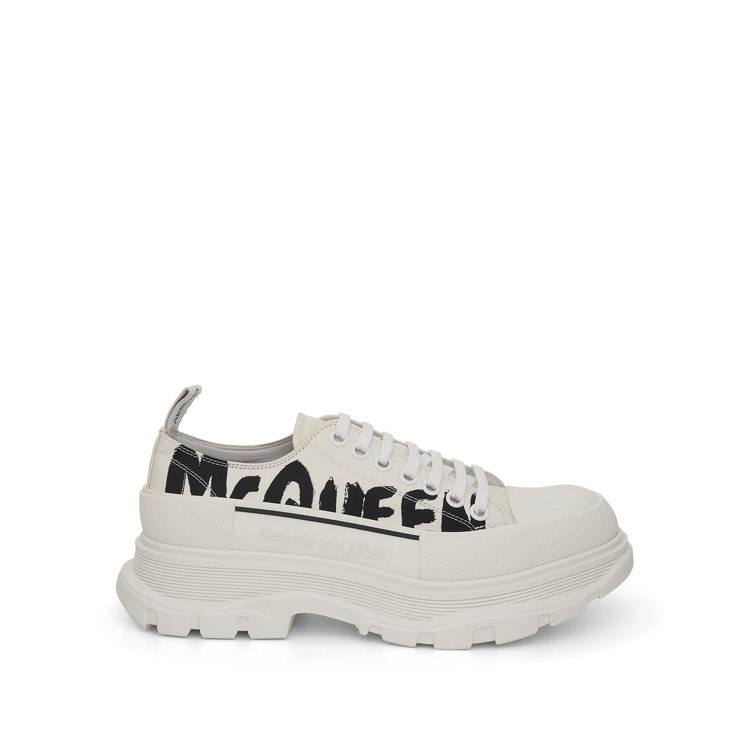 Alexander McQueen Tread Slick Canvas Lace Up Graffiti Shoes In Black