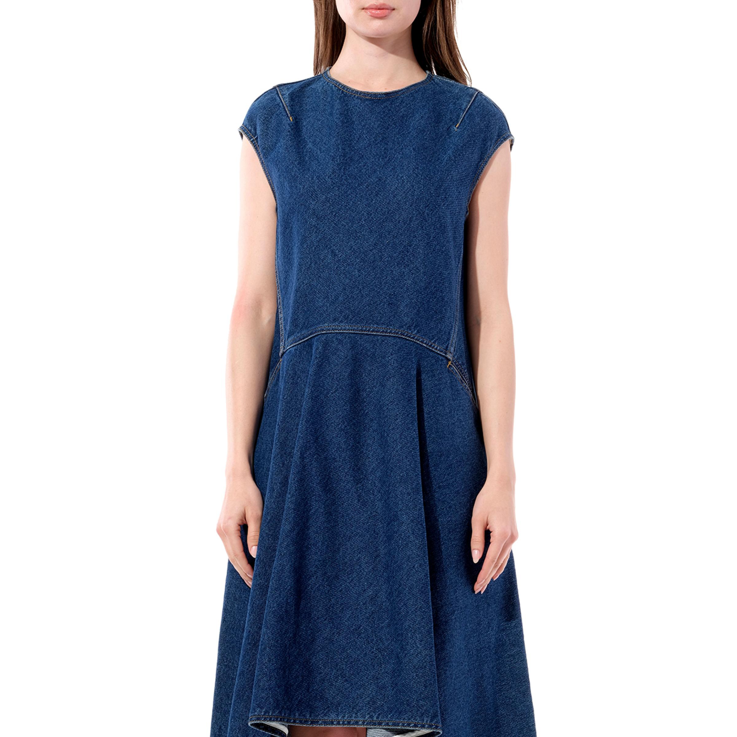 balenciaga denim dress BALENCIAGA Patched Denim Midi Dress