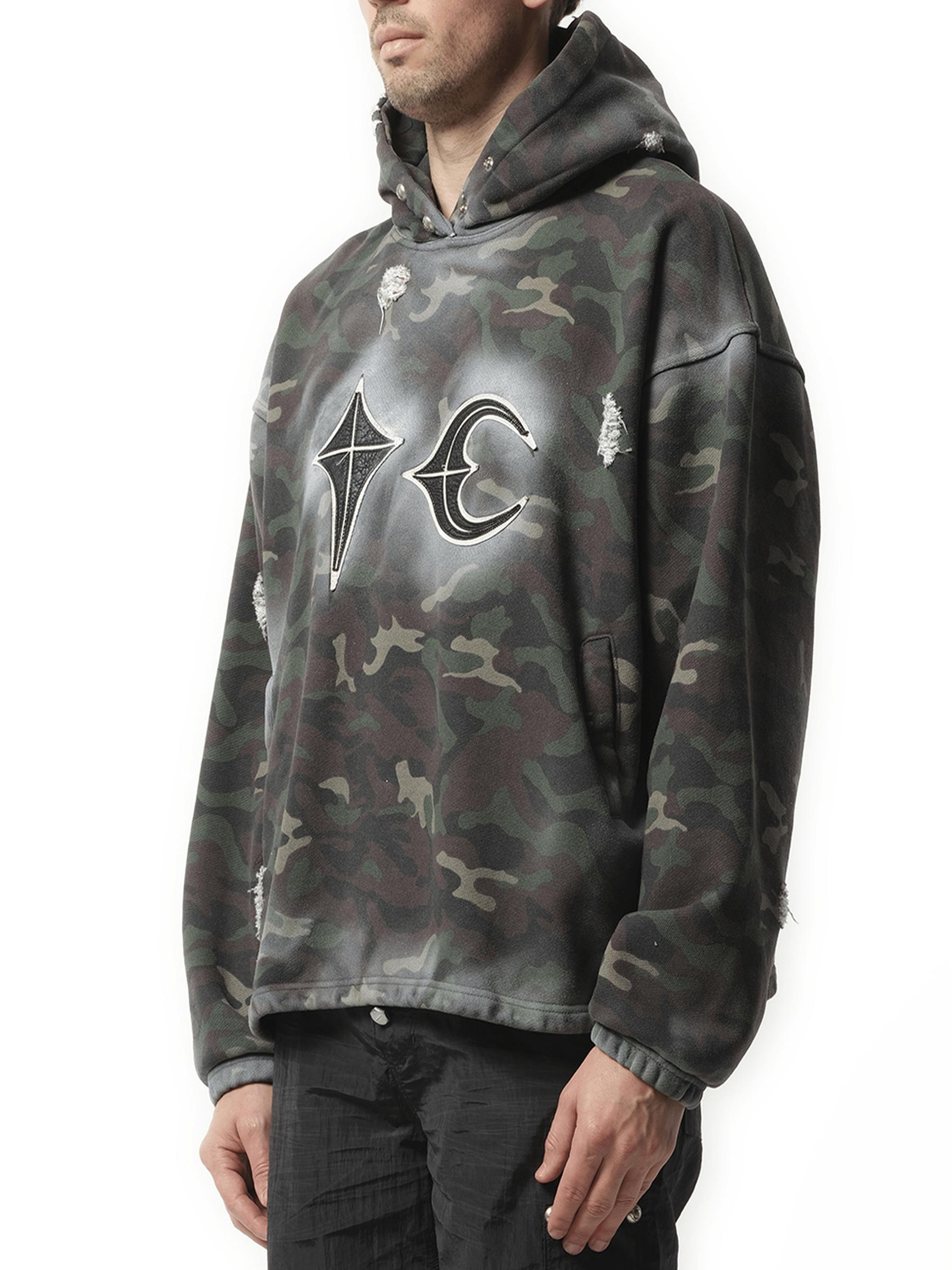 THUG CLUB Sprayed Camoflage Rock Hoodie, 100% Leather in Gray for 