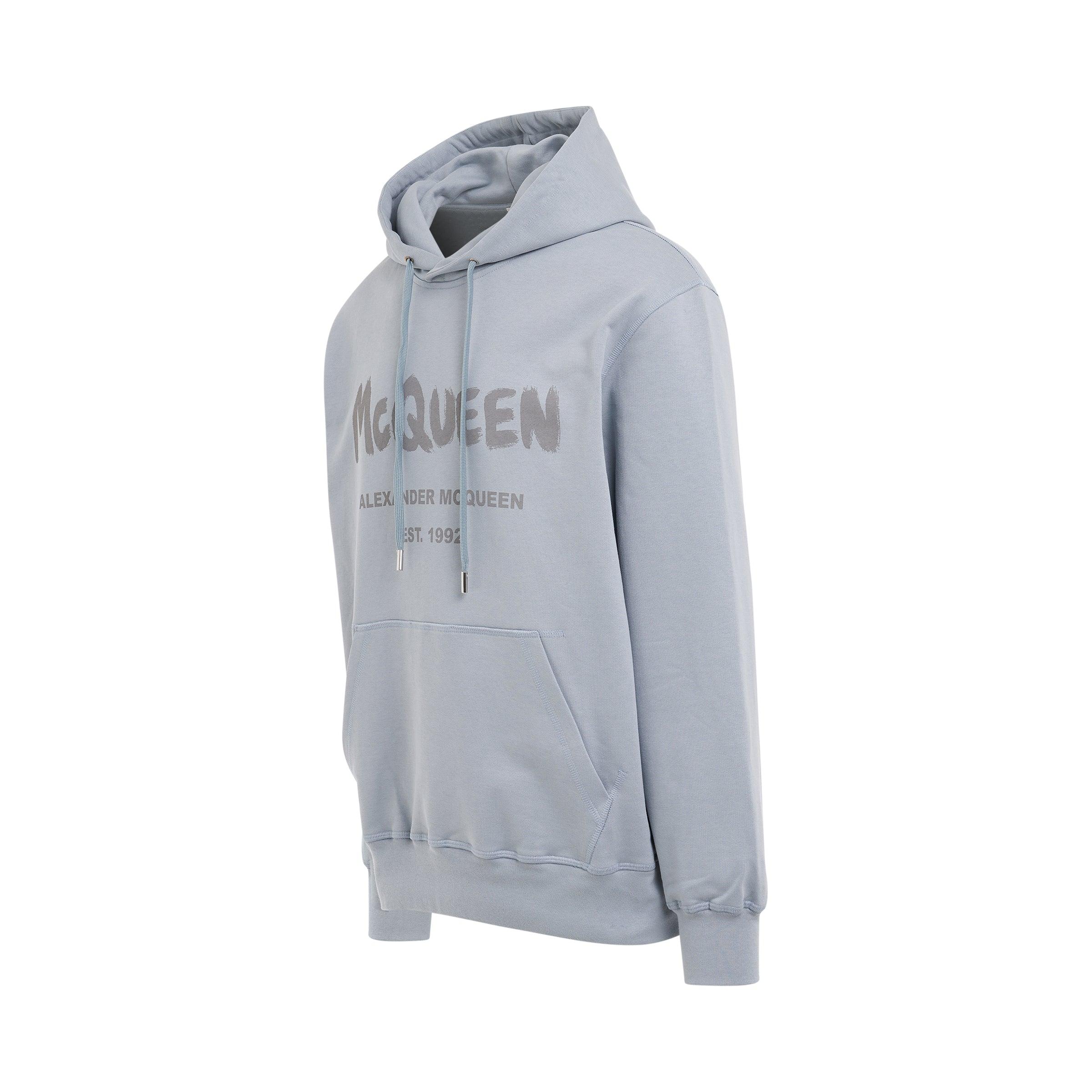 Alexander McQueen Graffiti Print Hoodie In Dove Grey in Blue for