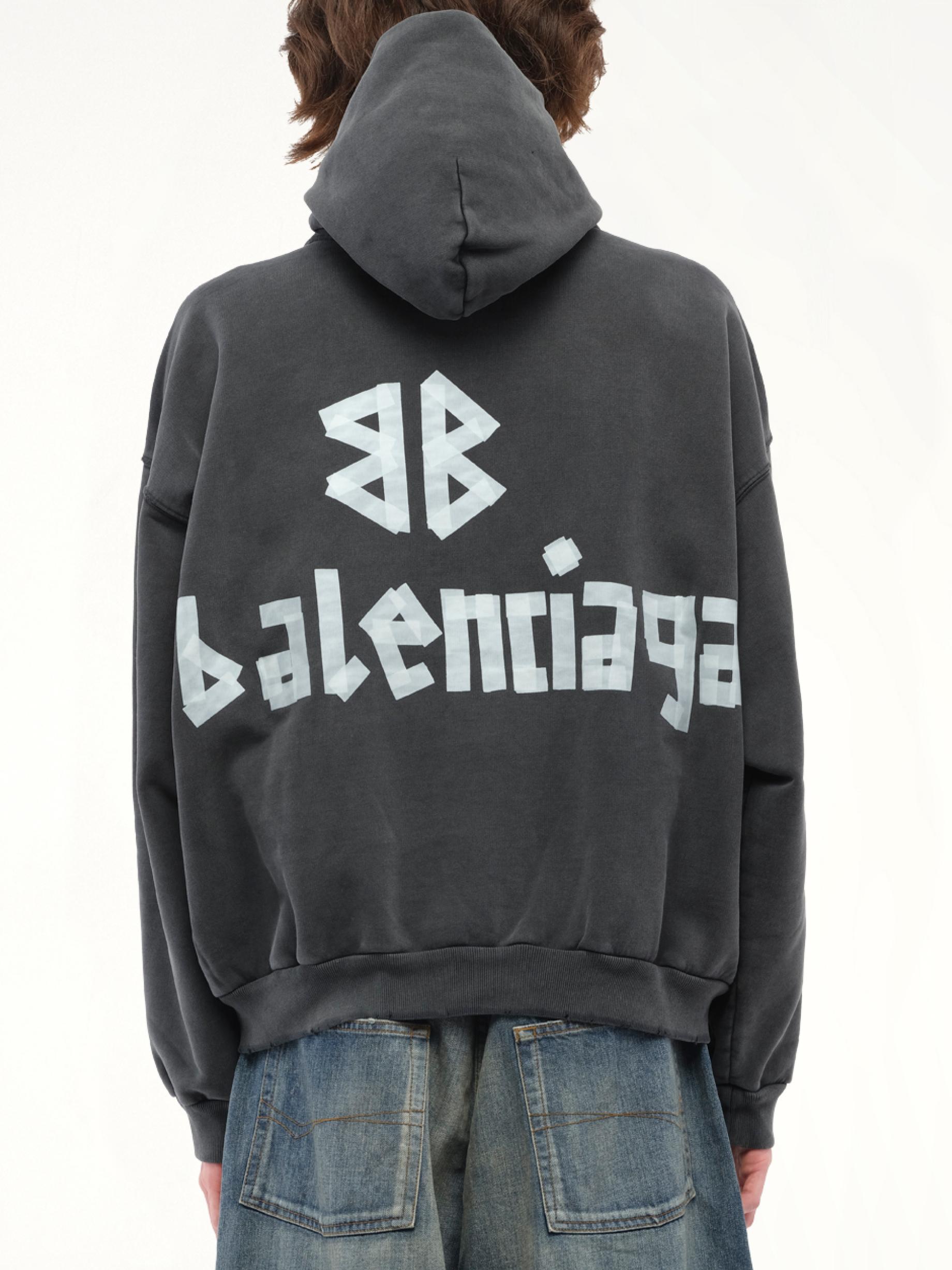 Balenciaga Tape Type Ripped Pocket Hoodie, Size: Small in Gray for 