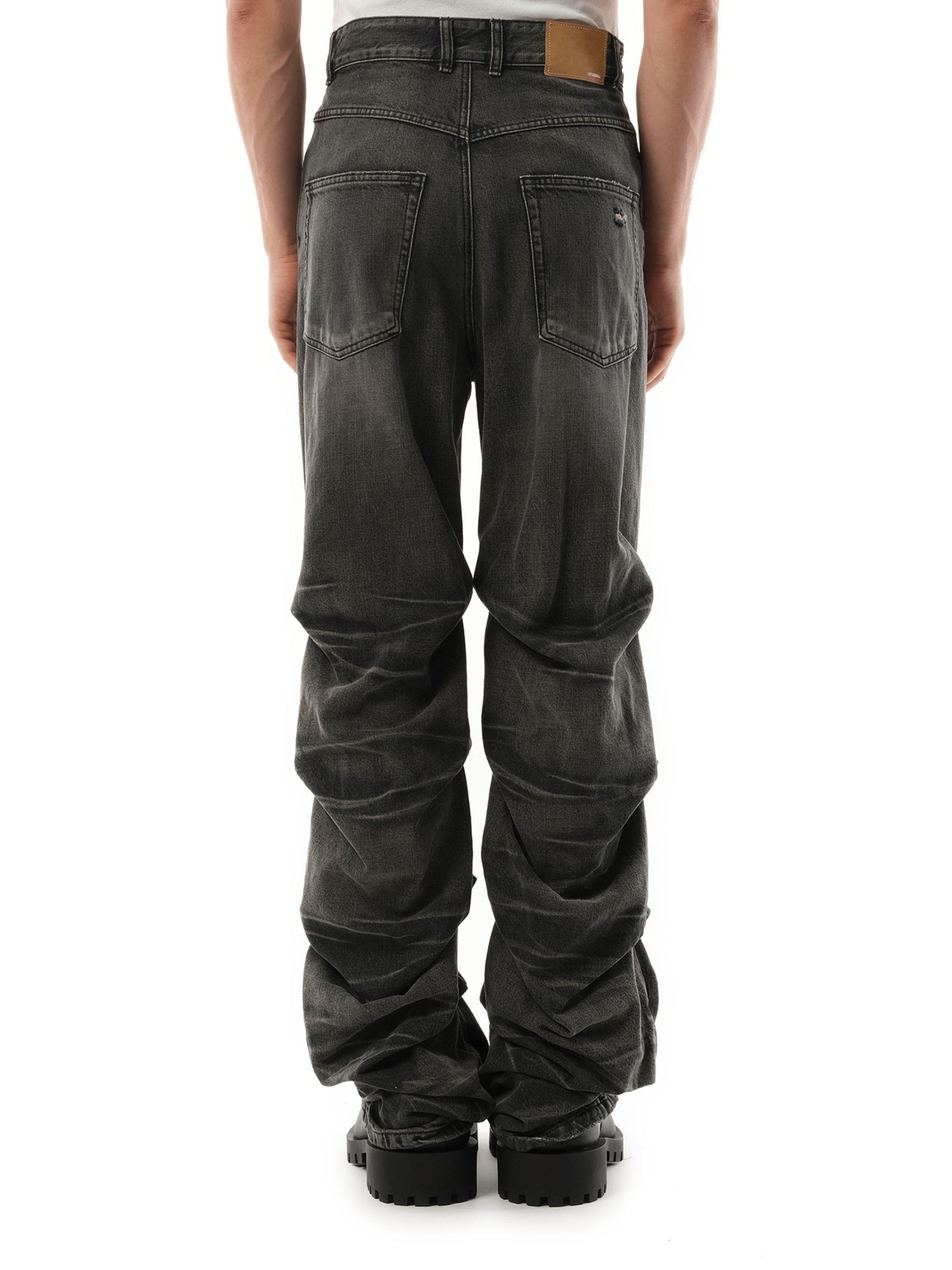 we11done Wrinkled Straight Denim Trousers, 100% Cotton, Size 