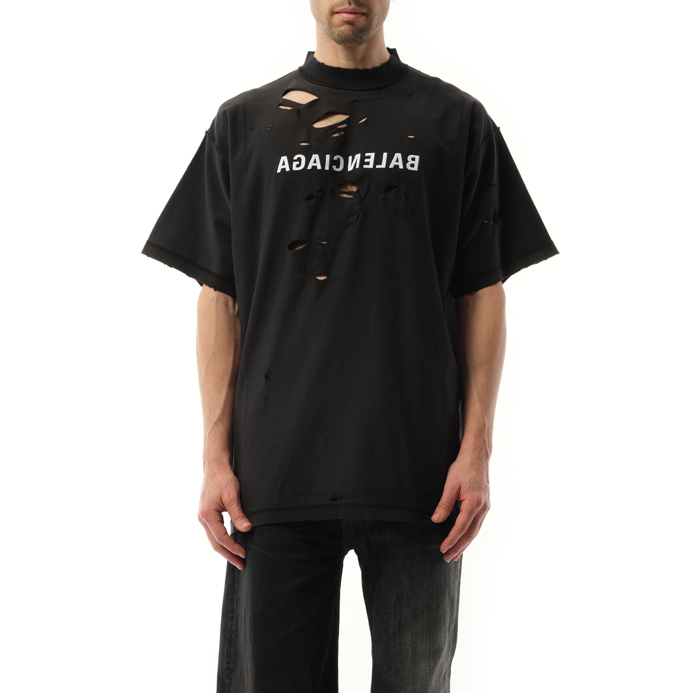 BALENCIAGA*MIRROR BALENCIAGA INSIDE OUT 穴あきTシャツ*送込 Balenciaga Inside Out Mirror Destroyed Cotton T-Shirt in