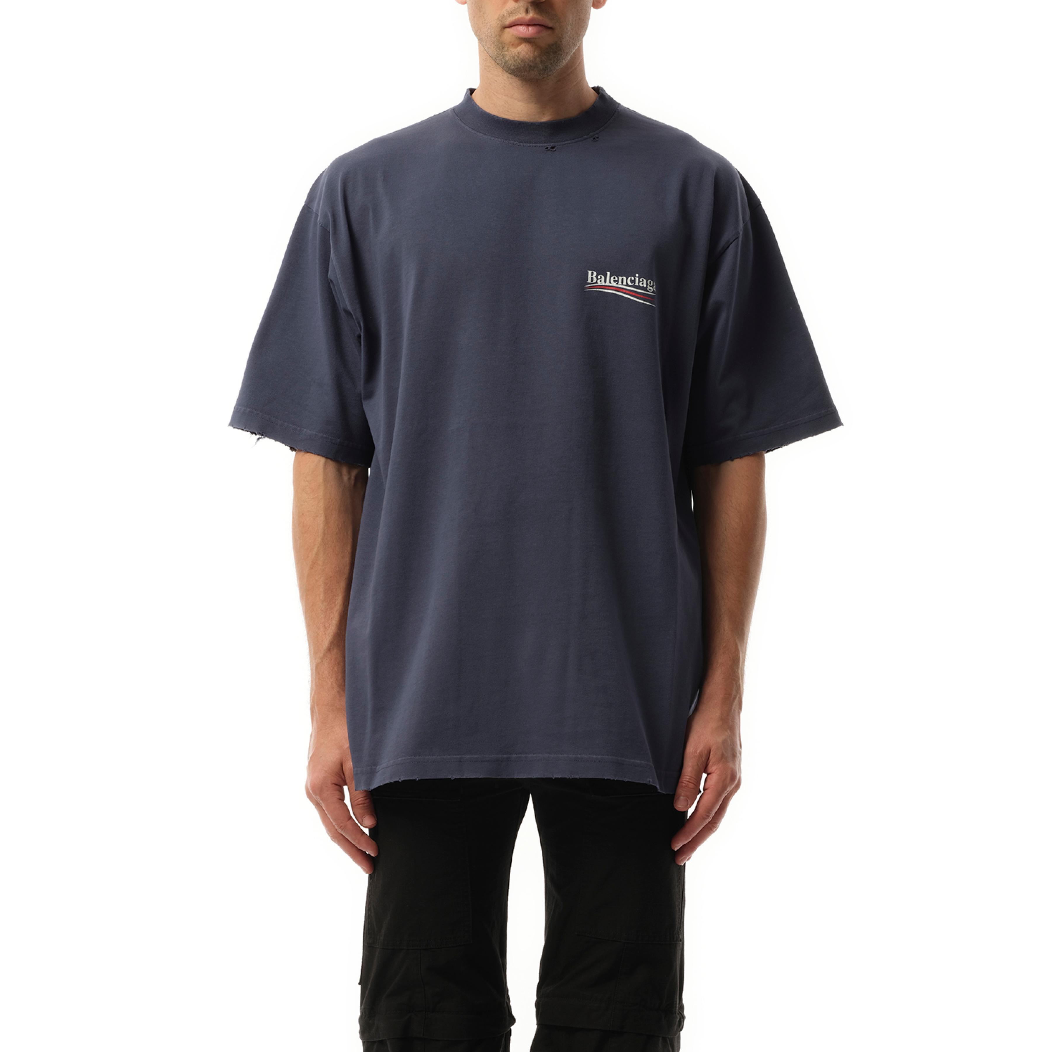 【BALENCIAGA】 Political Crack Artwork Short Sleeve T-Shirt balenciaga-Washed-BlueWhite-
