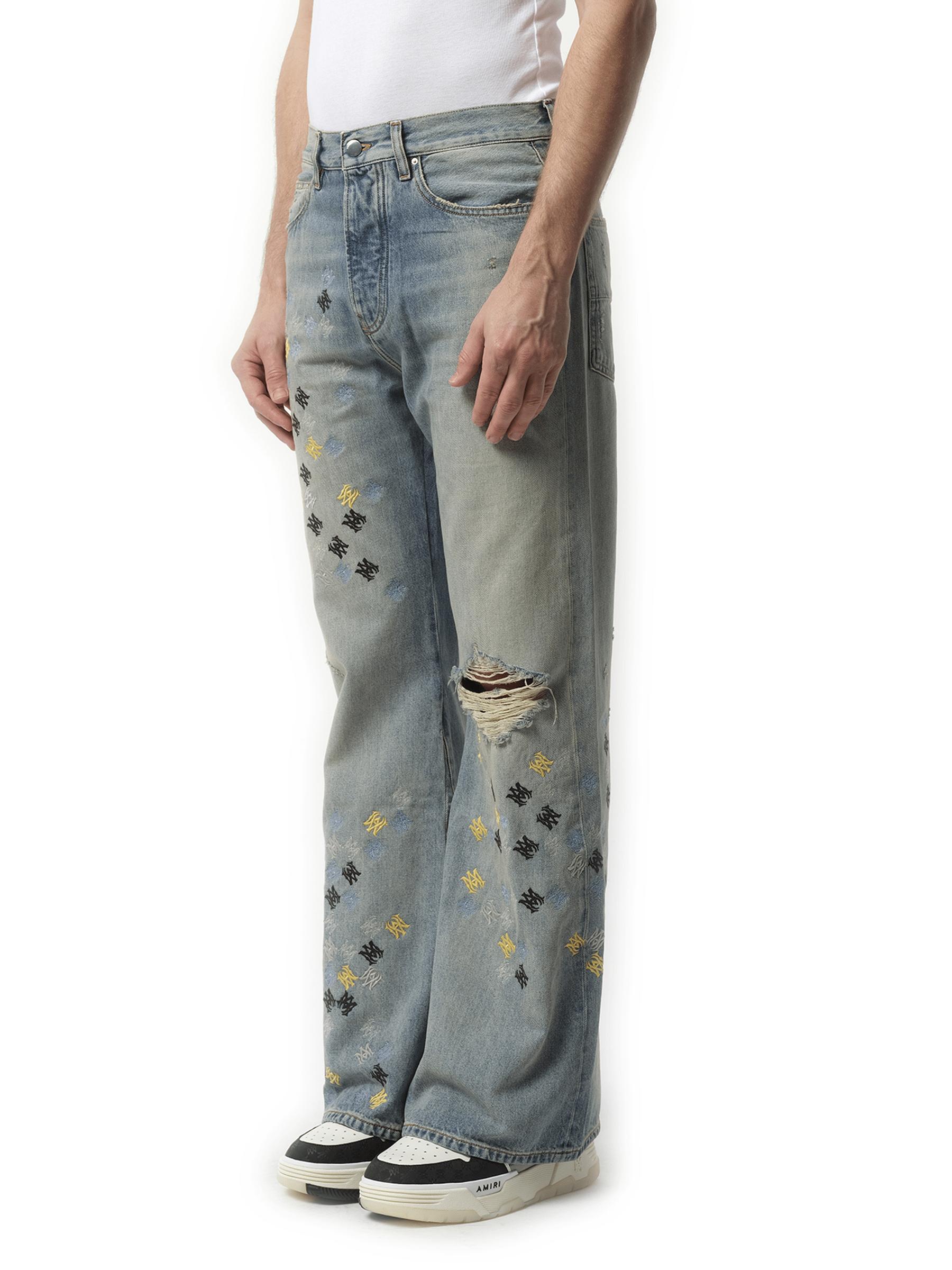 Amiri Ma Quad Embroidered Flare Jeans, 100% Cotton in Grey for Men