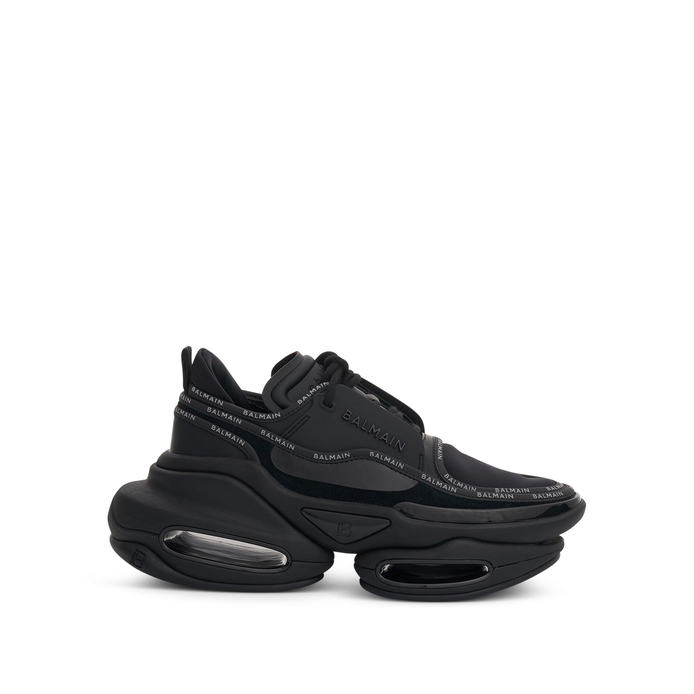 Balmain B Bold Low Rubberised Leather & Suede Sneaker In Black | Lyst