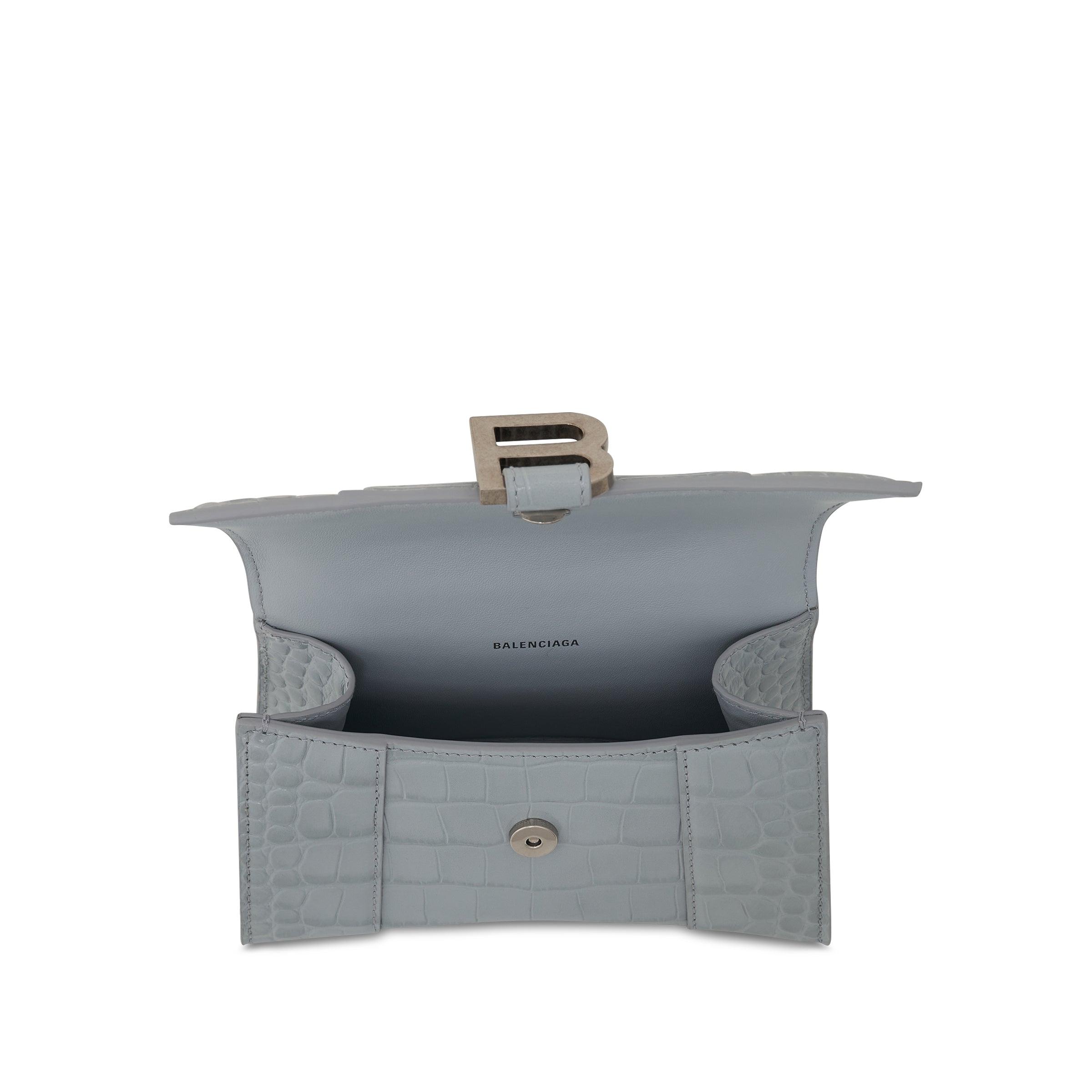 Balenciaga Leather Hourglass Xs Shiny Croco Bag In Ash Blue | Lyst