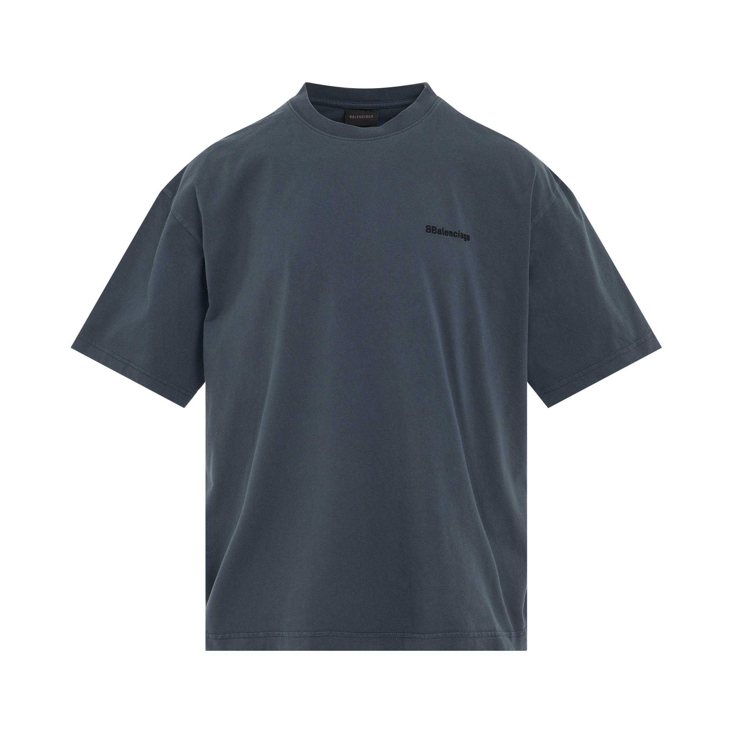 Balenciaga Corporate Logo Medium Fit T-shirt In Washed Blue/black for Men |  Lyst