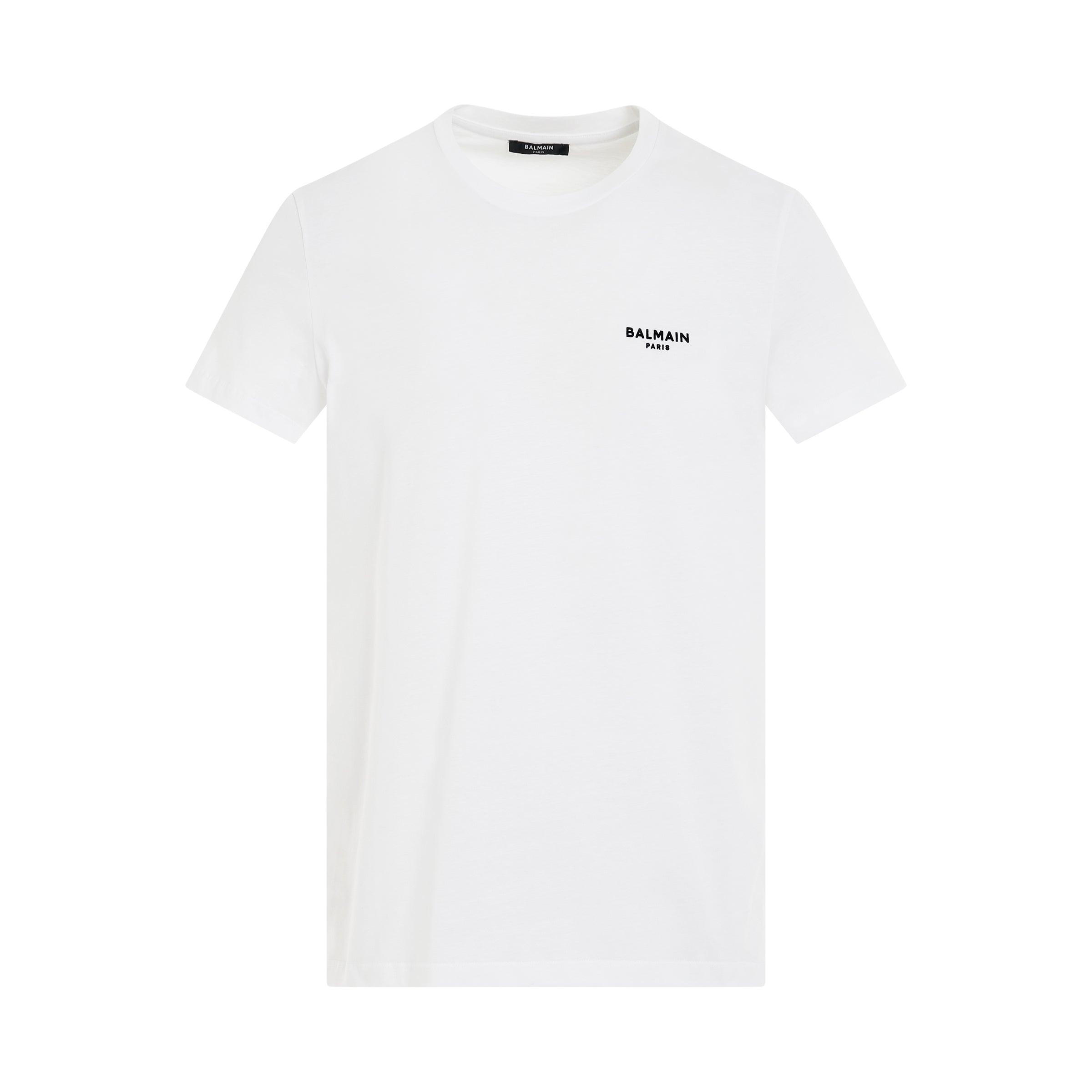 Balmain Logo Flock Classic Fit T-shirt In White/black for Men | Lyst