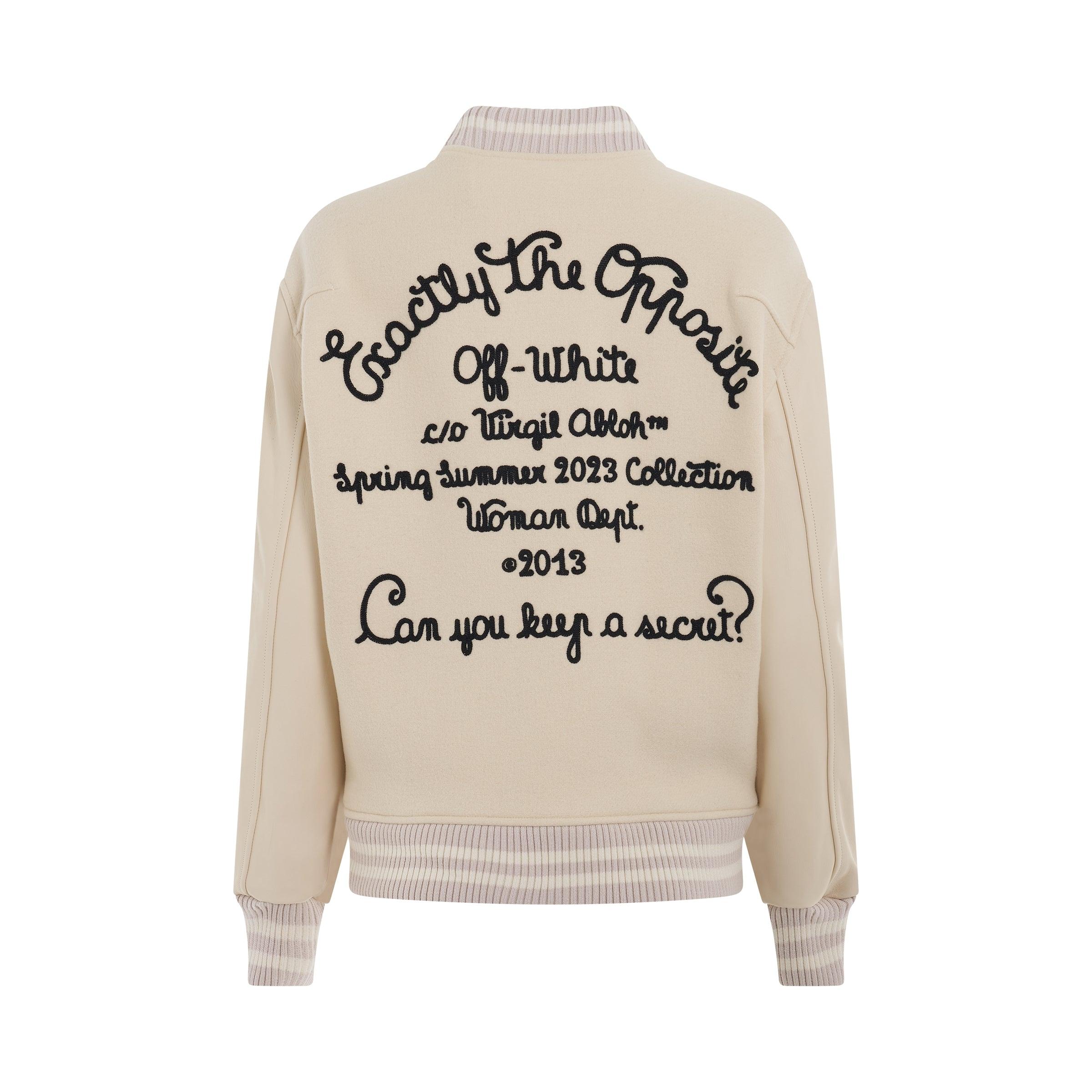 Off-White c/o Virgil Abloh Wool Embroidered Slogan Patch Varsity Jacket In  White