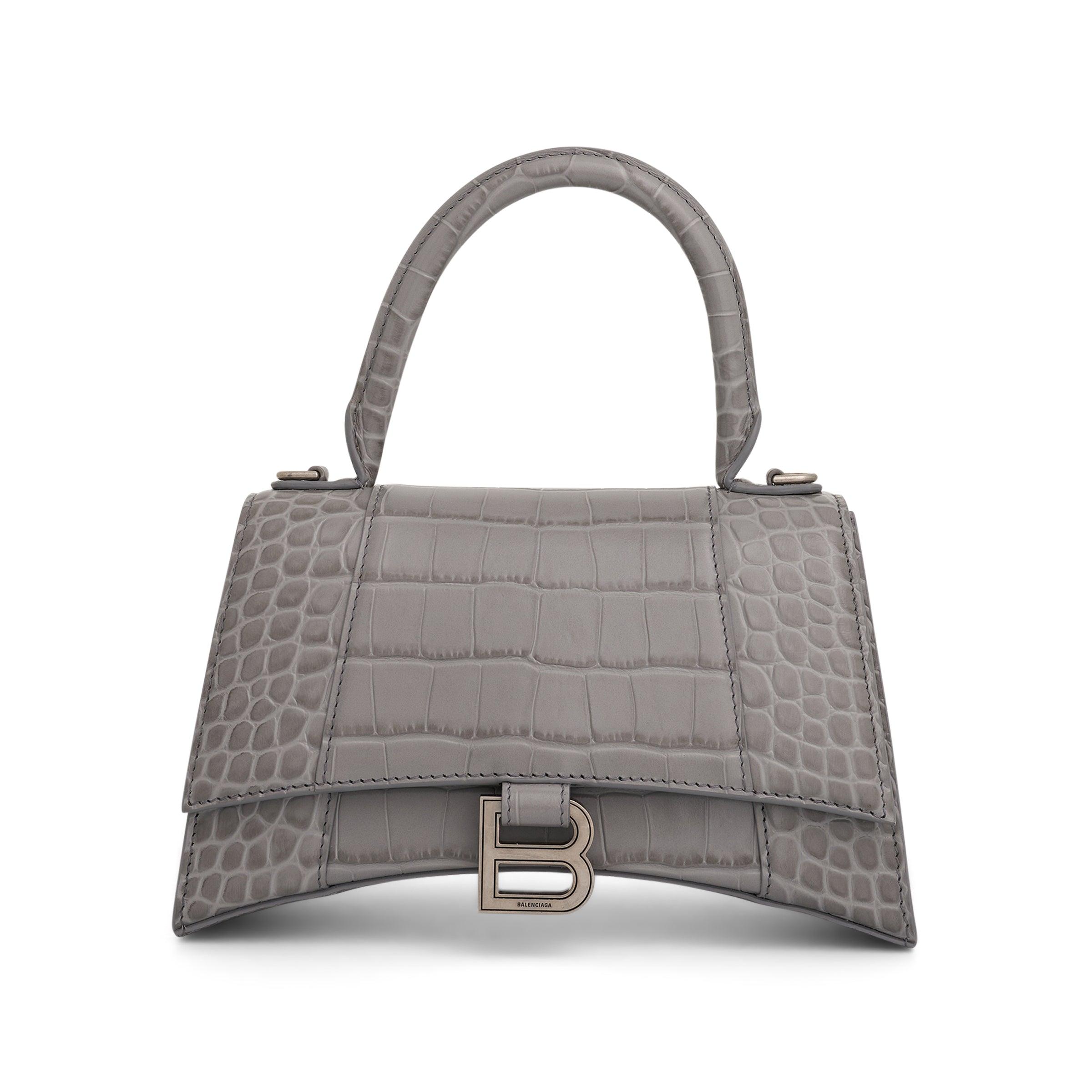 Balenciaga Hourglass Small Crocodile Embossed Leather Bag in Gray