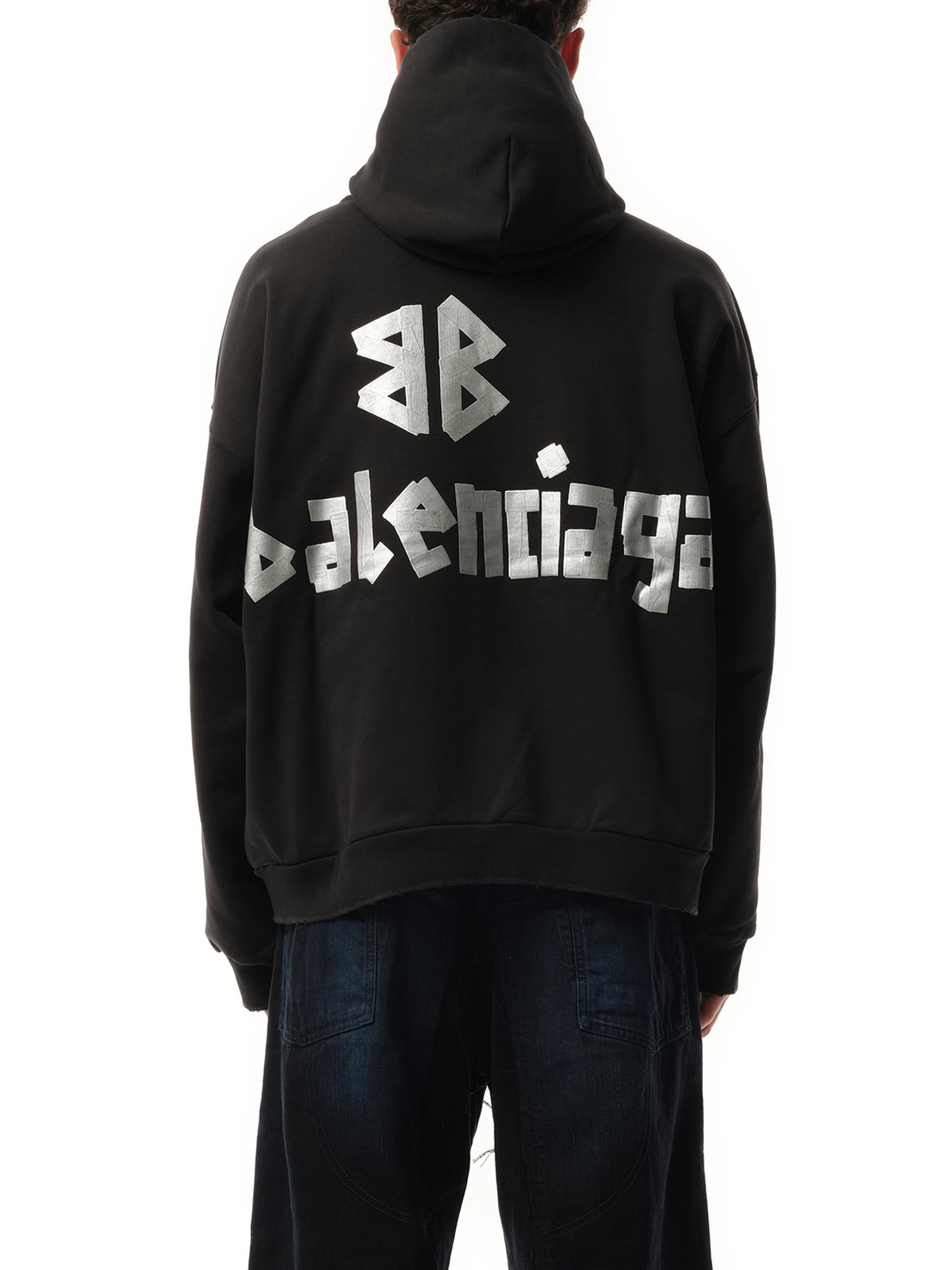 【BALENCIAGA】ブラック Tape Type リップドポケット フーディ Balenciaga: ブラック Tape Type リップドポケット フーディ