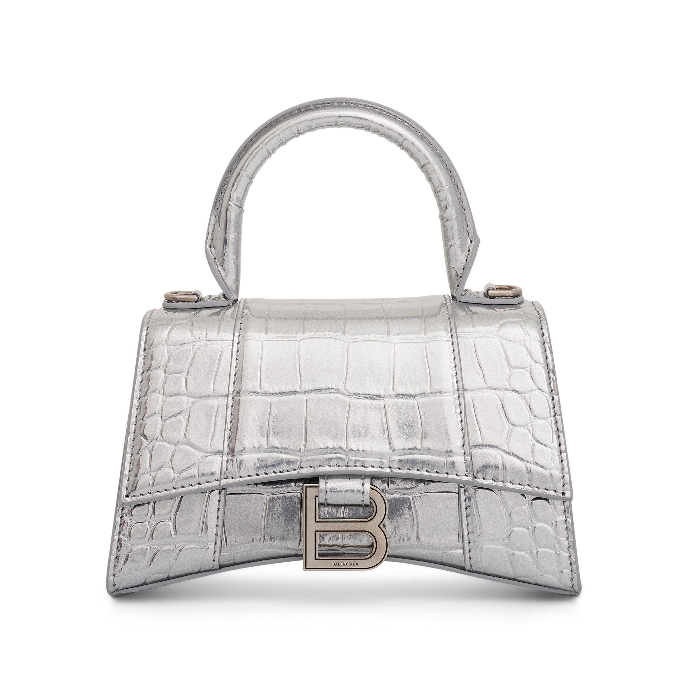 Balenciaga Hourglass Xs Croco Bag In Silver in Gray | Lyst