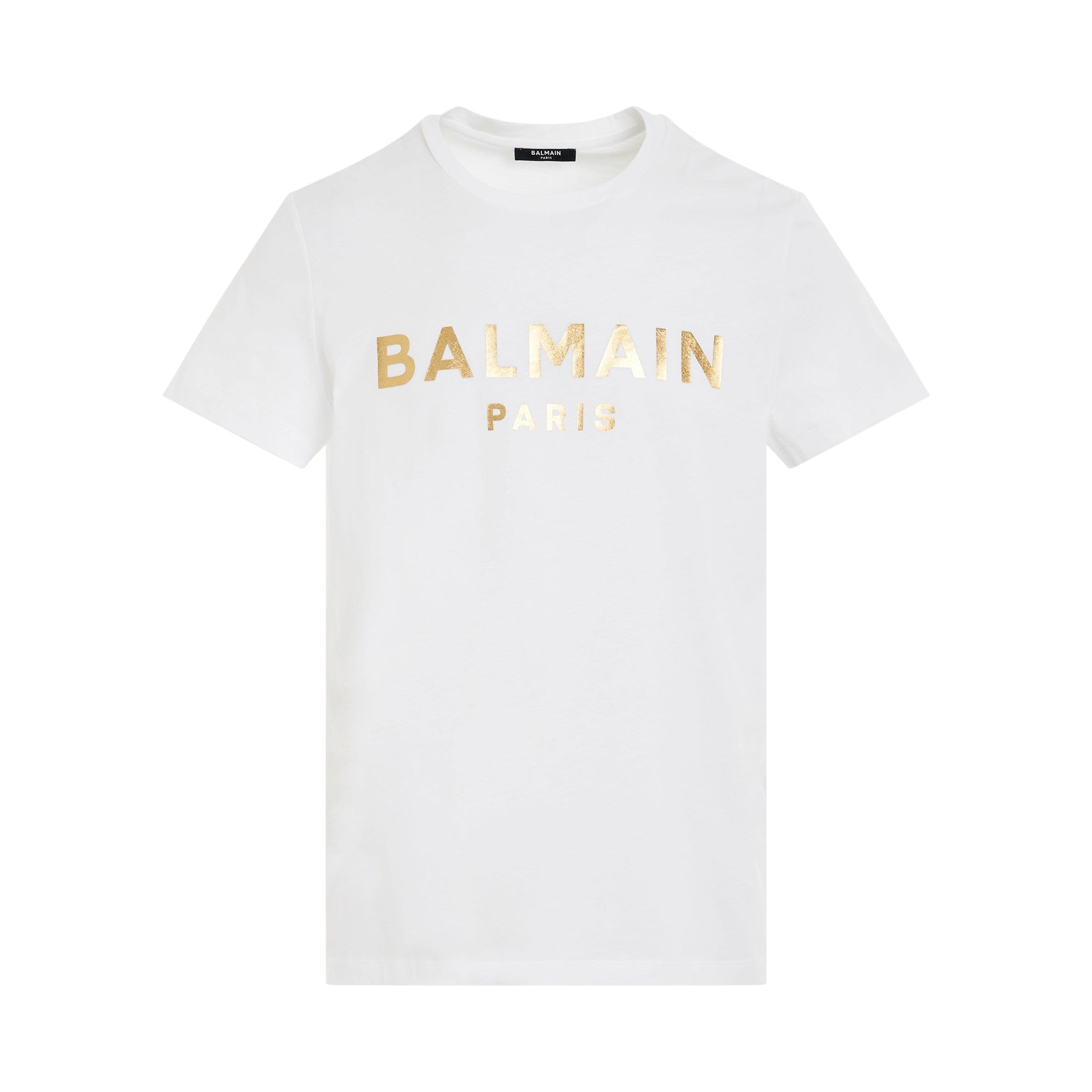 Balmain Foil Classic Fit T-shirt In White/gold for Men | Lyst