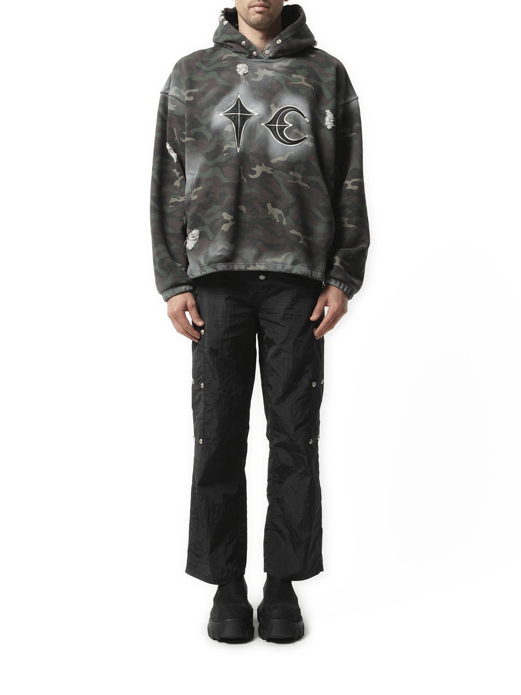 THUG CLUB Sprayed Camoflage Rock Hoodie, 100% Leather in Gray for