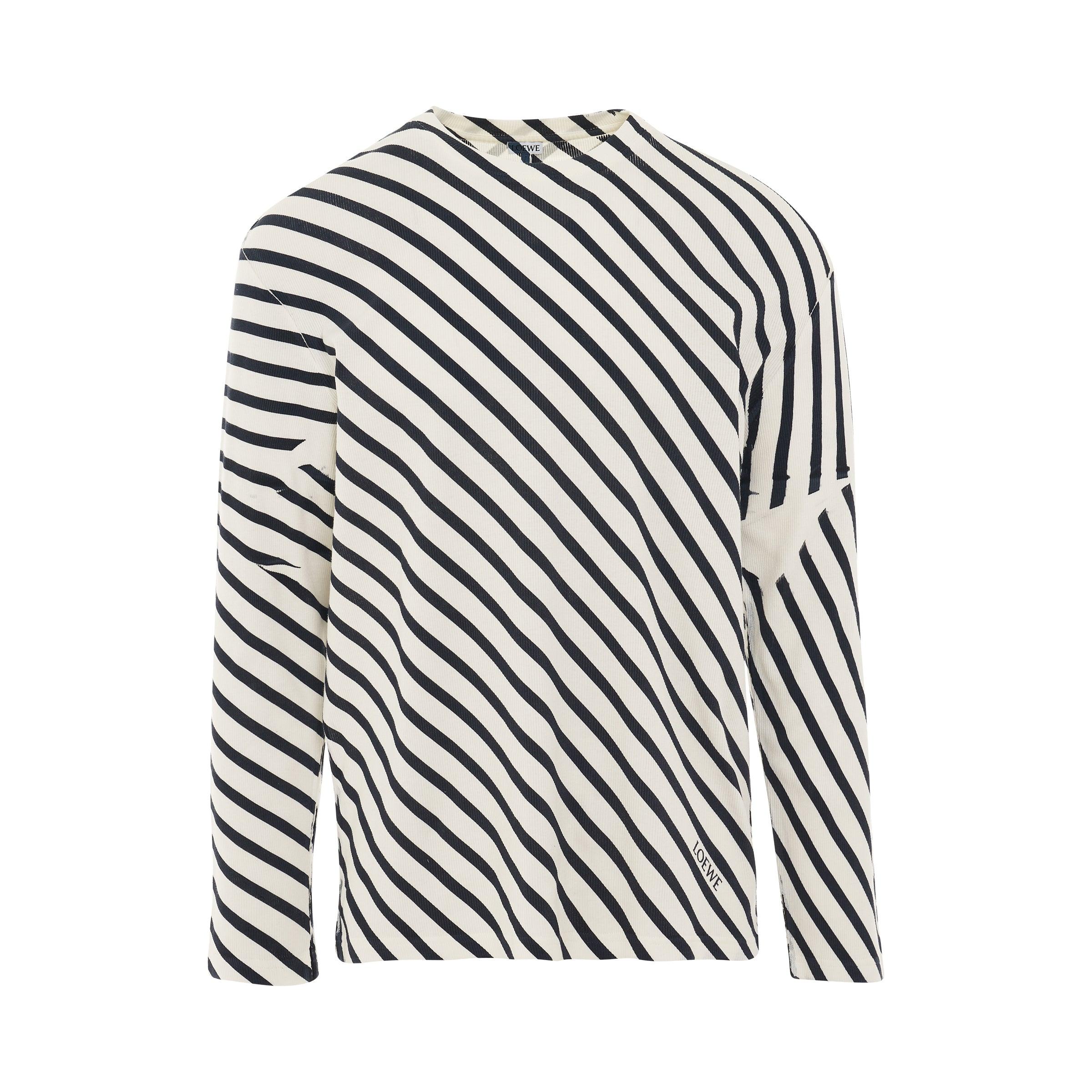for Men Mens Clothing T-shirts Short sleeve t-shirts Loewe Diagonal Stripe T-shirt In Cotton in White/Navy White 