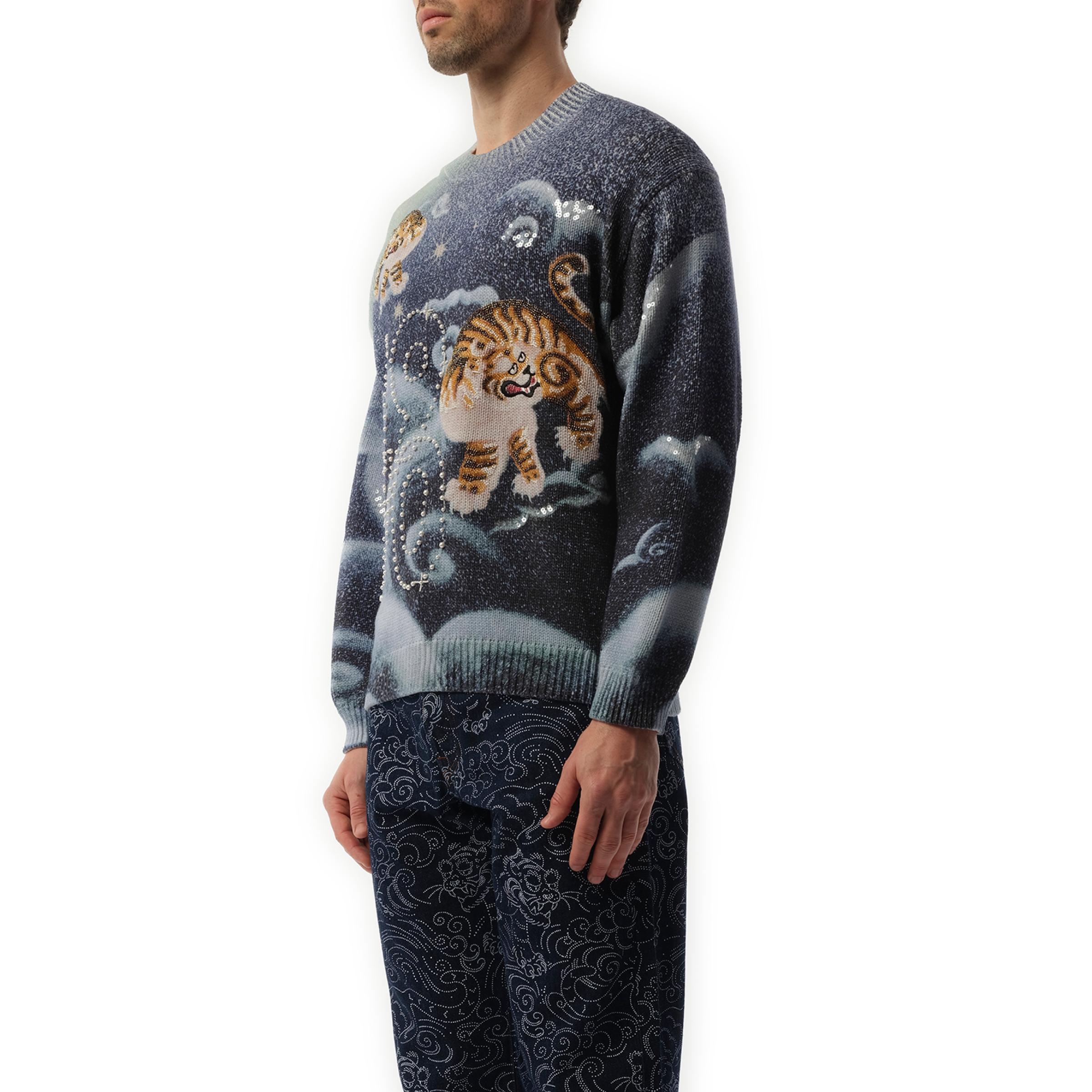 KENZO Cloud Tiger Sweater Long Sleeves Midnight 100 Cotton Size Small in Black for Men Lyst UK