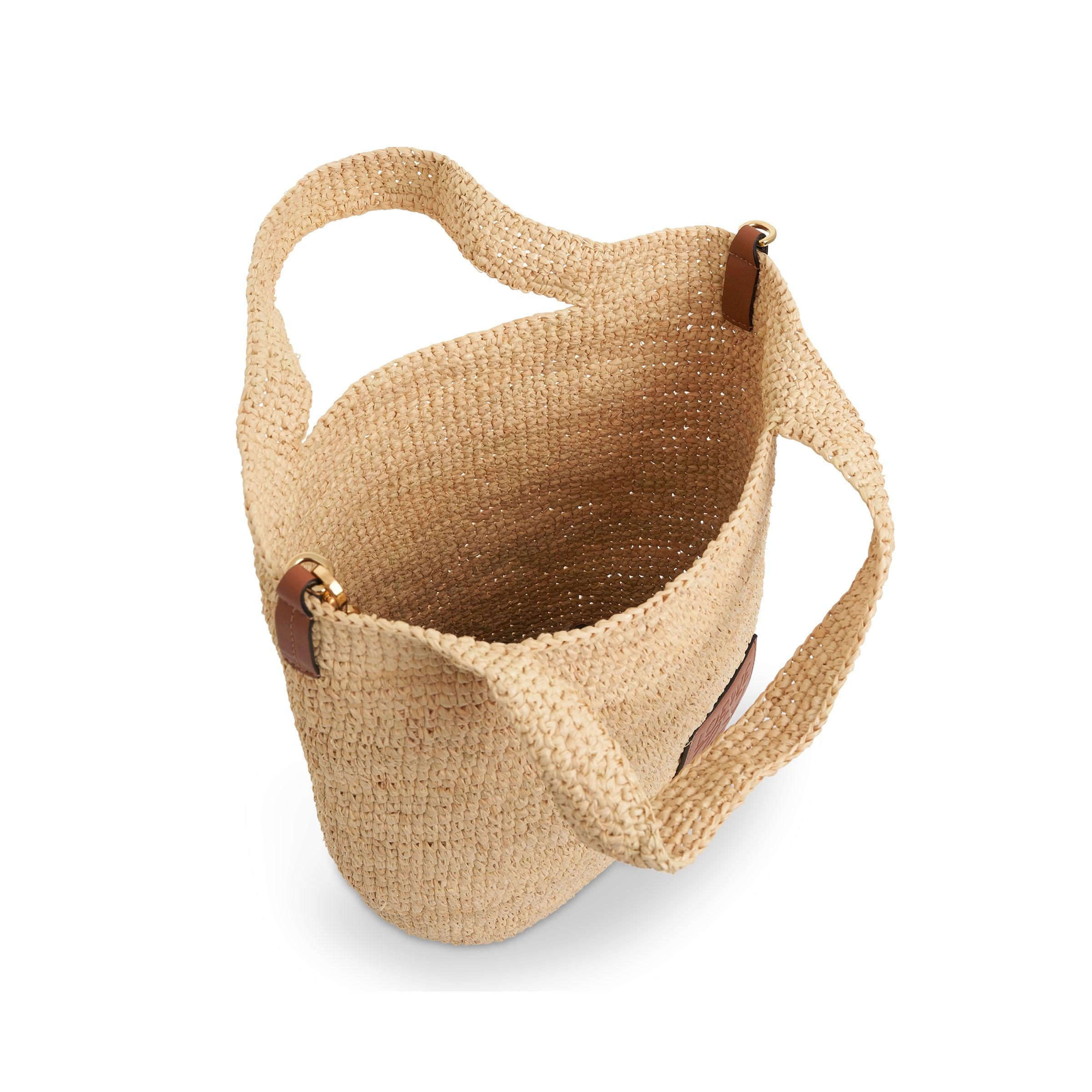 Mini Slit bag in raffia and calfskin Natural/Tan - LOEWE