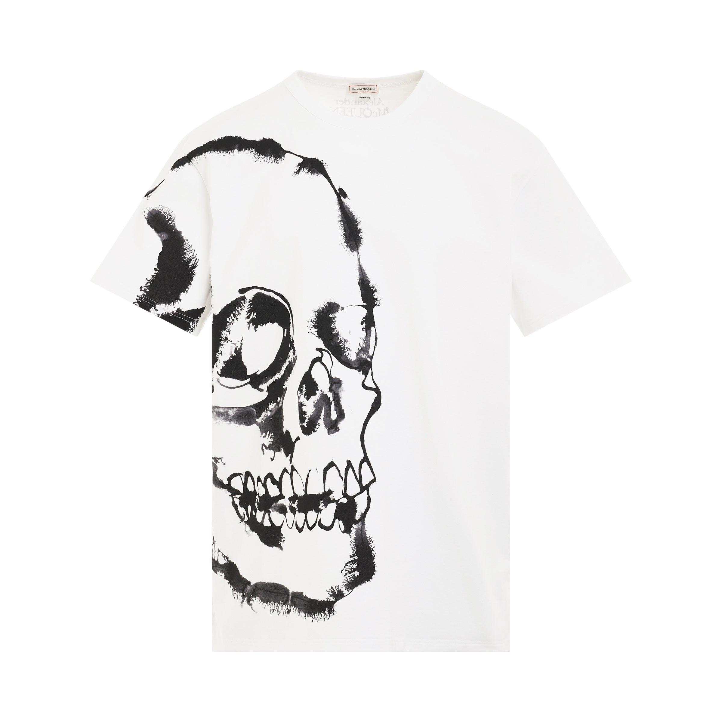 Alexander McQueen Watercolour Skull T-shirt In White/black for Men | Lyst