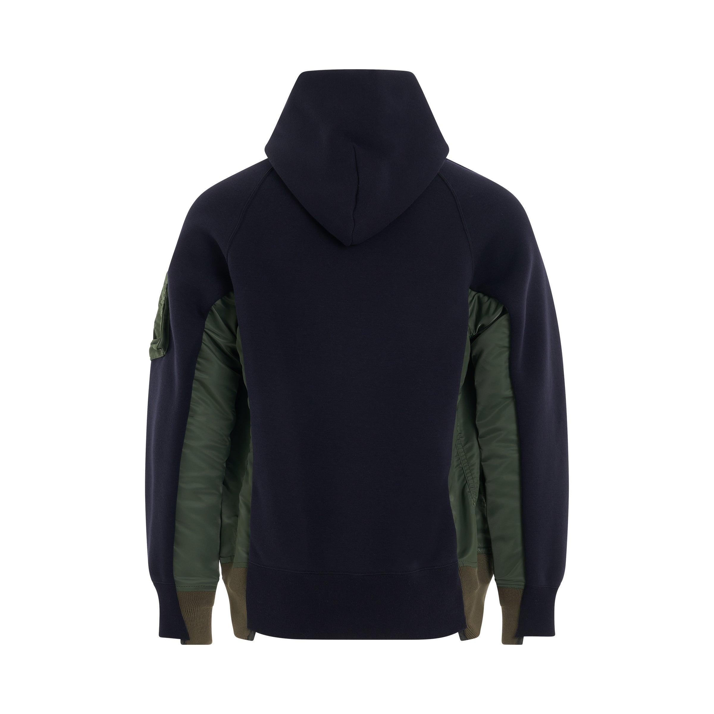 Sacai Sponge Sweat X Nylon Twill Panelled Hoodie In Navy/khaki in