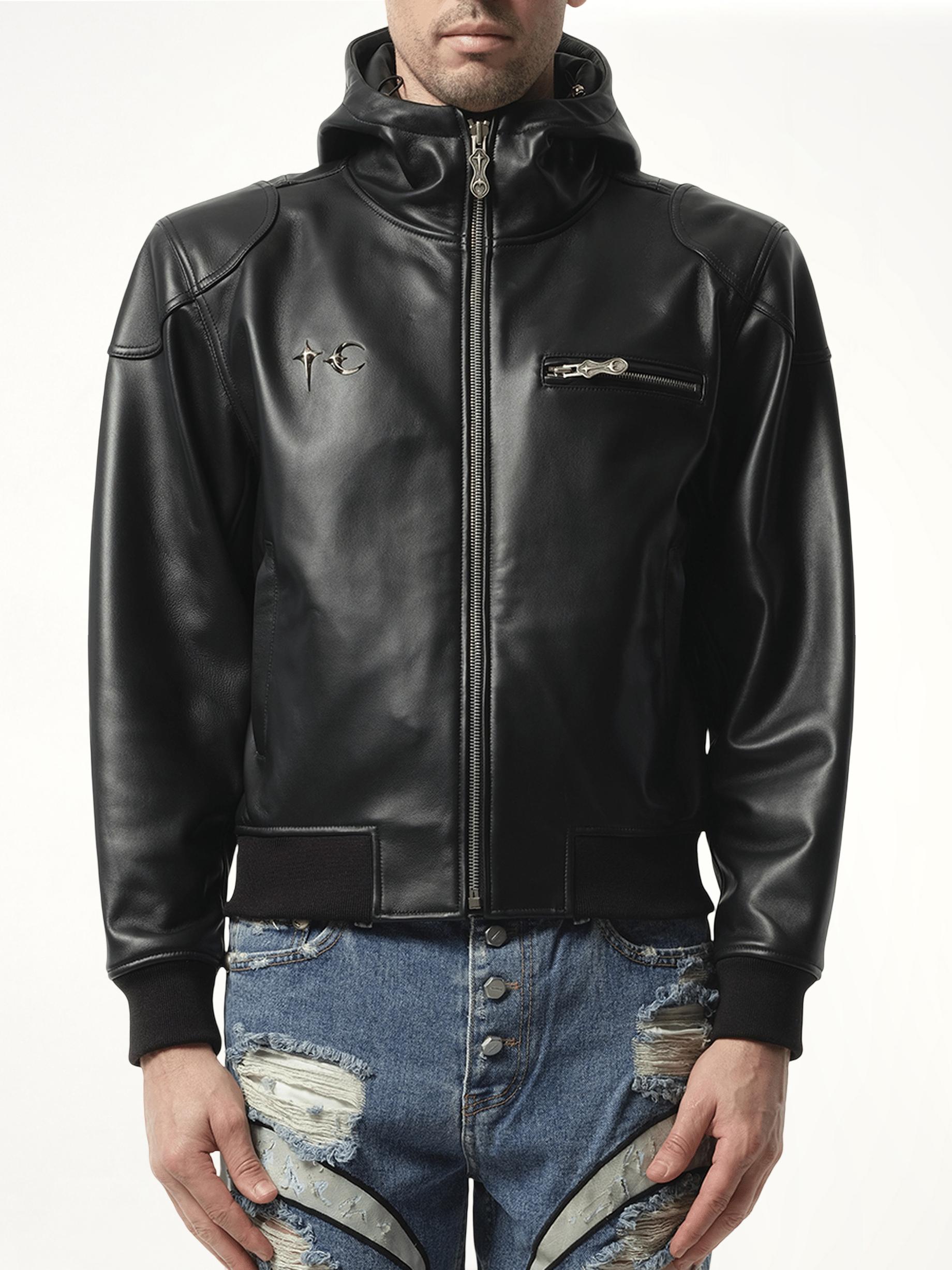 THUG CLUB Slim Rock Leather Jacket in Black for Men | Lyst