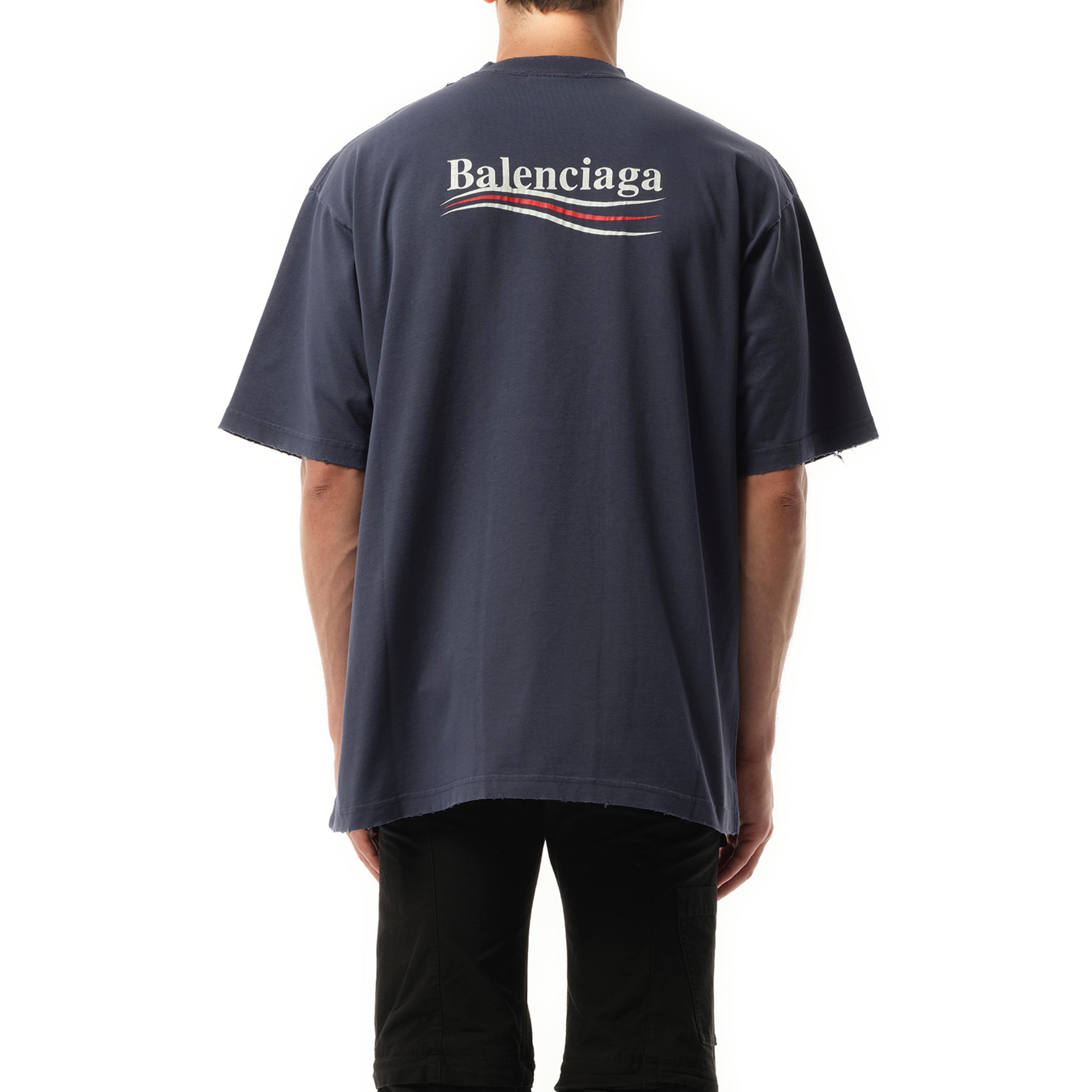 【BALENCIAGA】 Political Crack Artwork Short Sleeve T-Shirt balenciaga-Washed-BlueWhite-